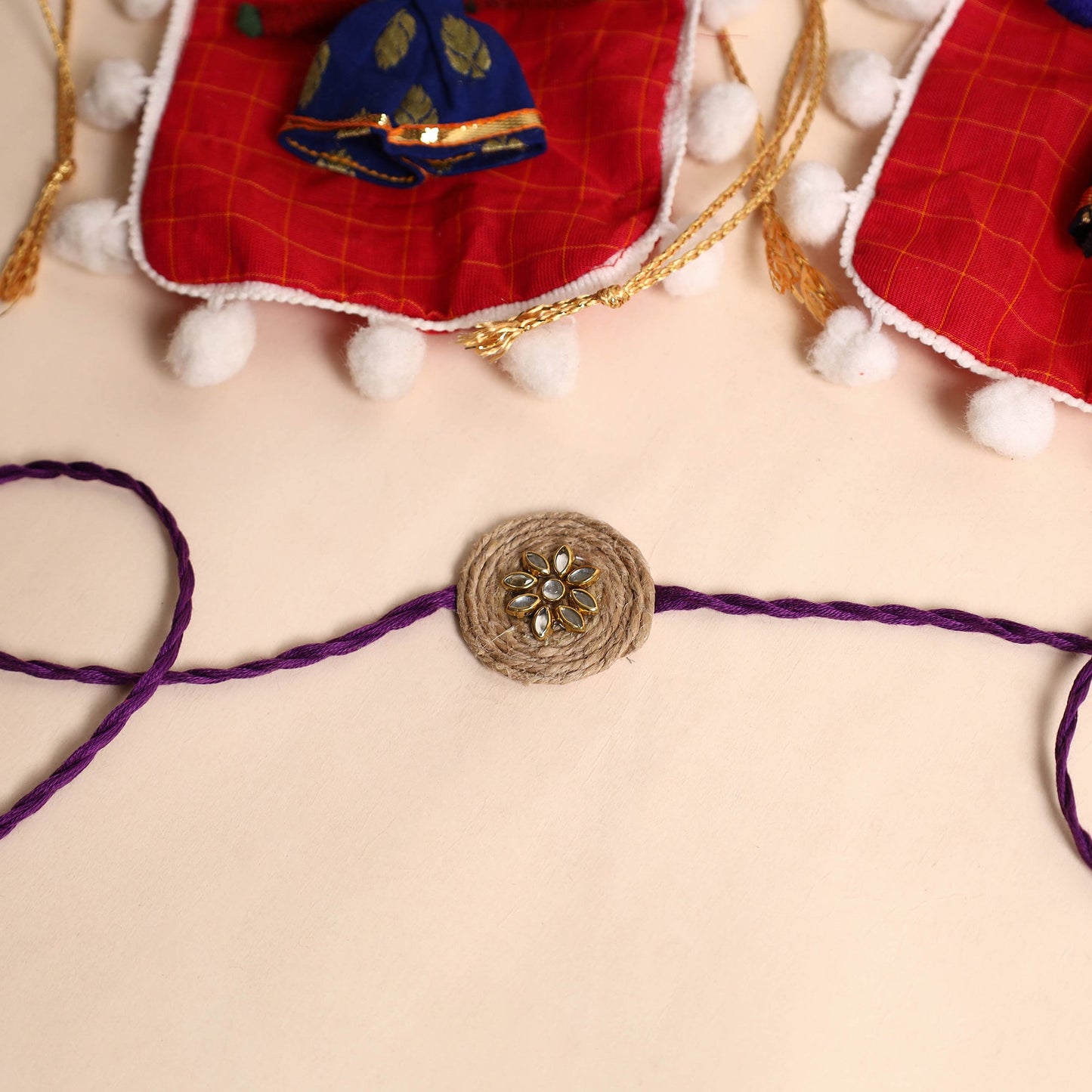 Handmade GS & Stone Work Jute Rakhi (Set of 2)