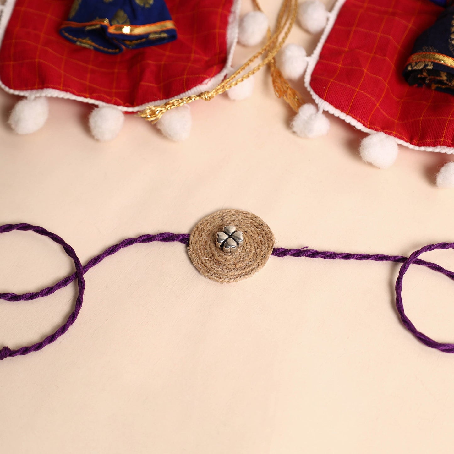 Handmade GS & Stone Work Jute Rakhi (Set of 2)