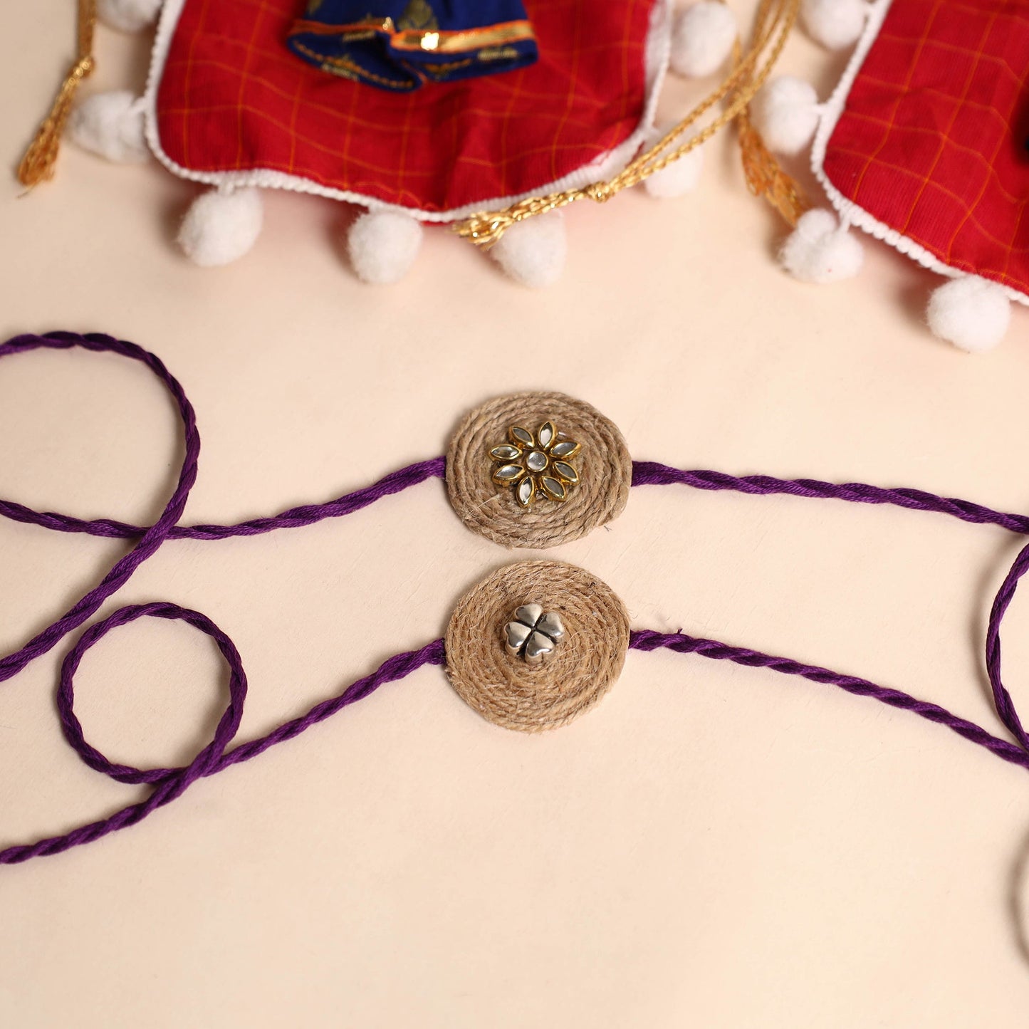 Handmade GS & Stone Work Jute Rakhi (Set of 2)