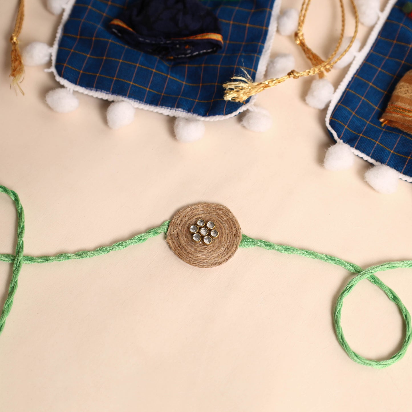 Handmade GS & Stone Work Jute Rakhi (Set of 2)