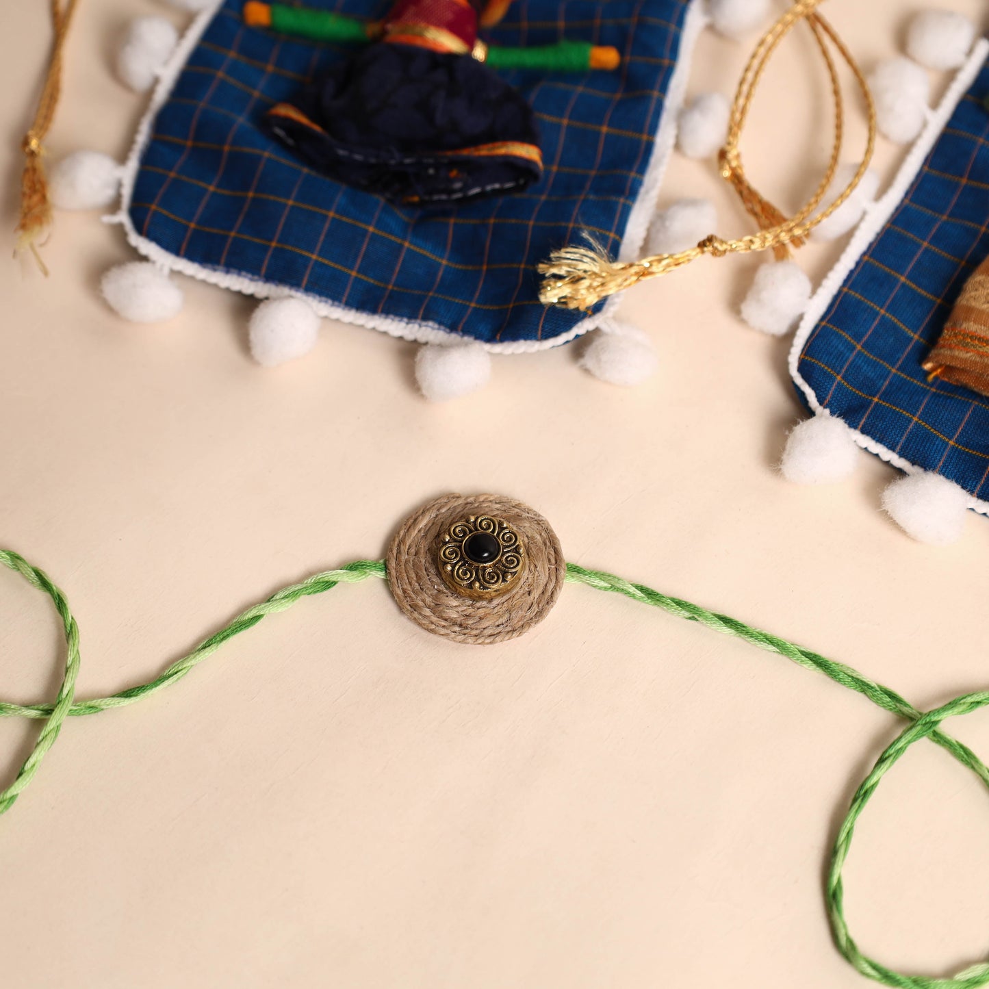 Handmade GS & Stone Work Jute Rakhi (Set of 2)