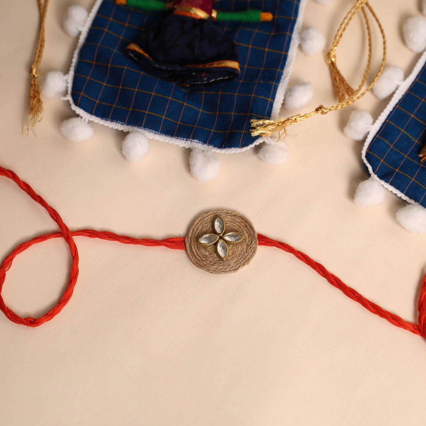 Handmade GS & Stone Work Jute Rakhi (Set of 2)