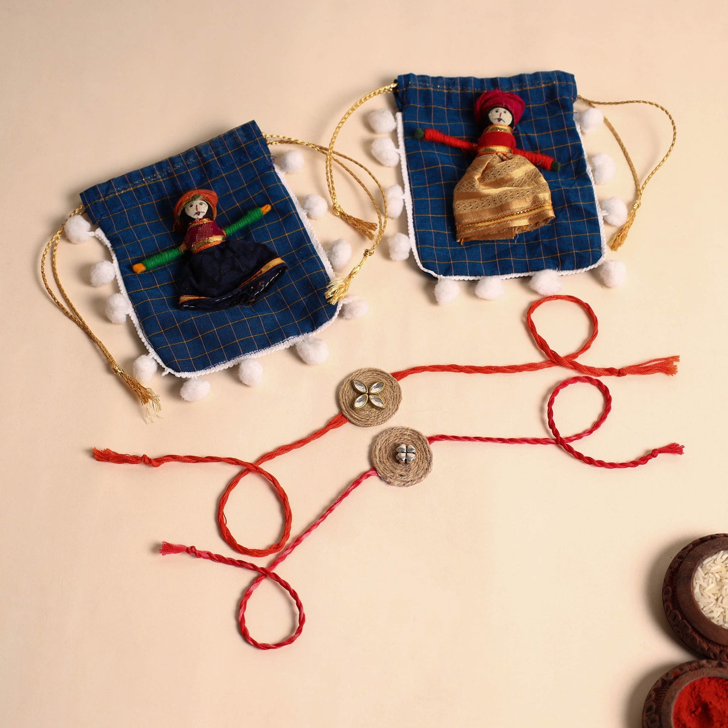 Handmade GS & Stone Work Jute Rakhi (Set of 2)