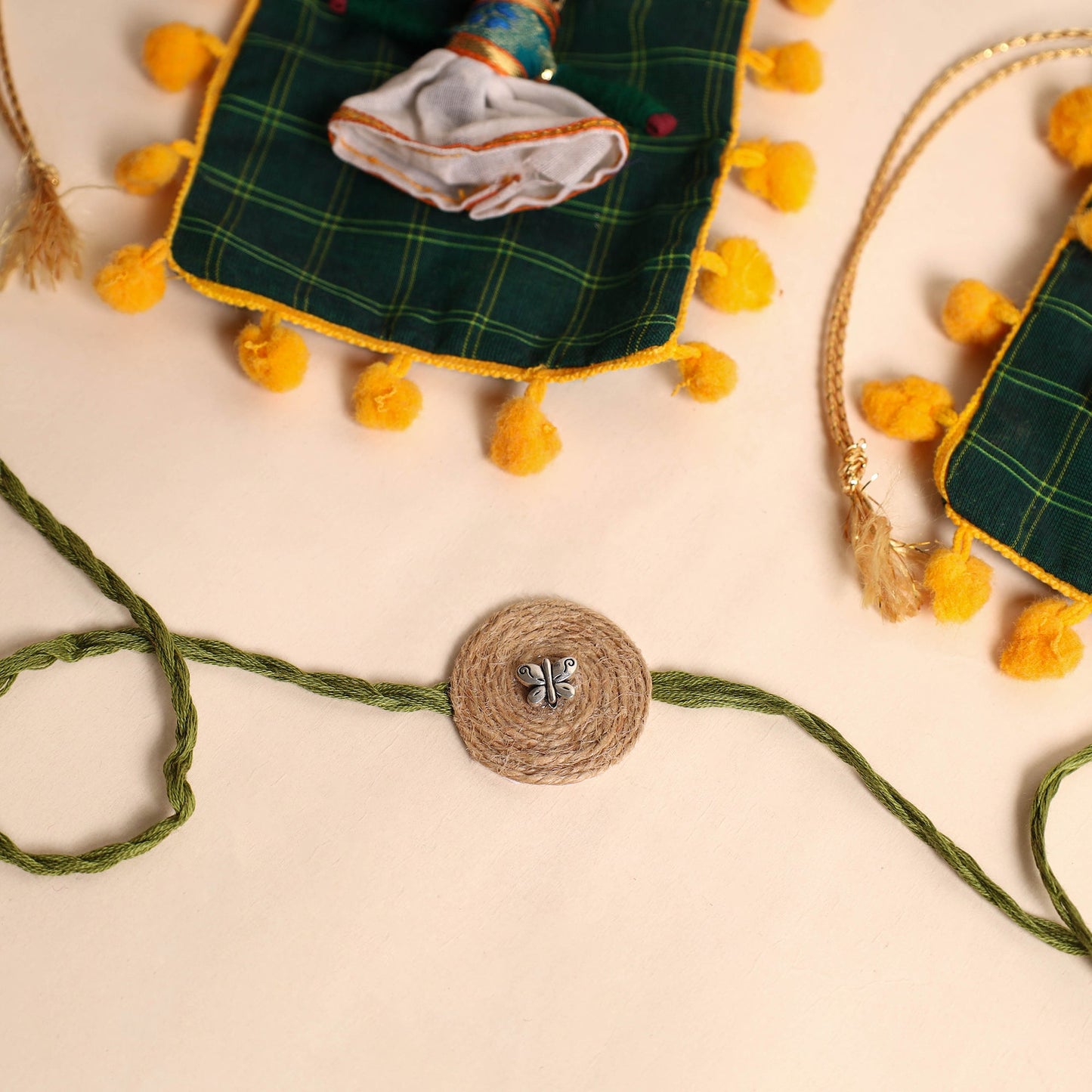 Handmade GS & Stone Work Jute Rakhi (Set of 2)