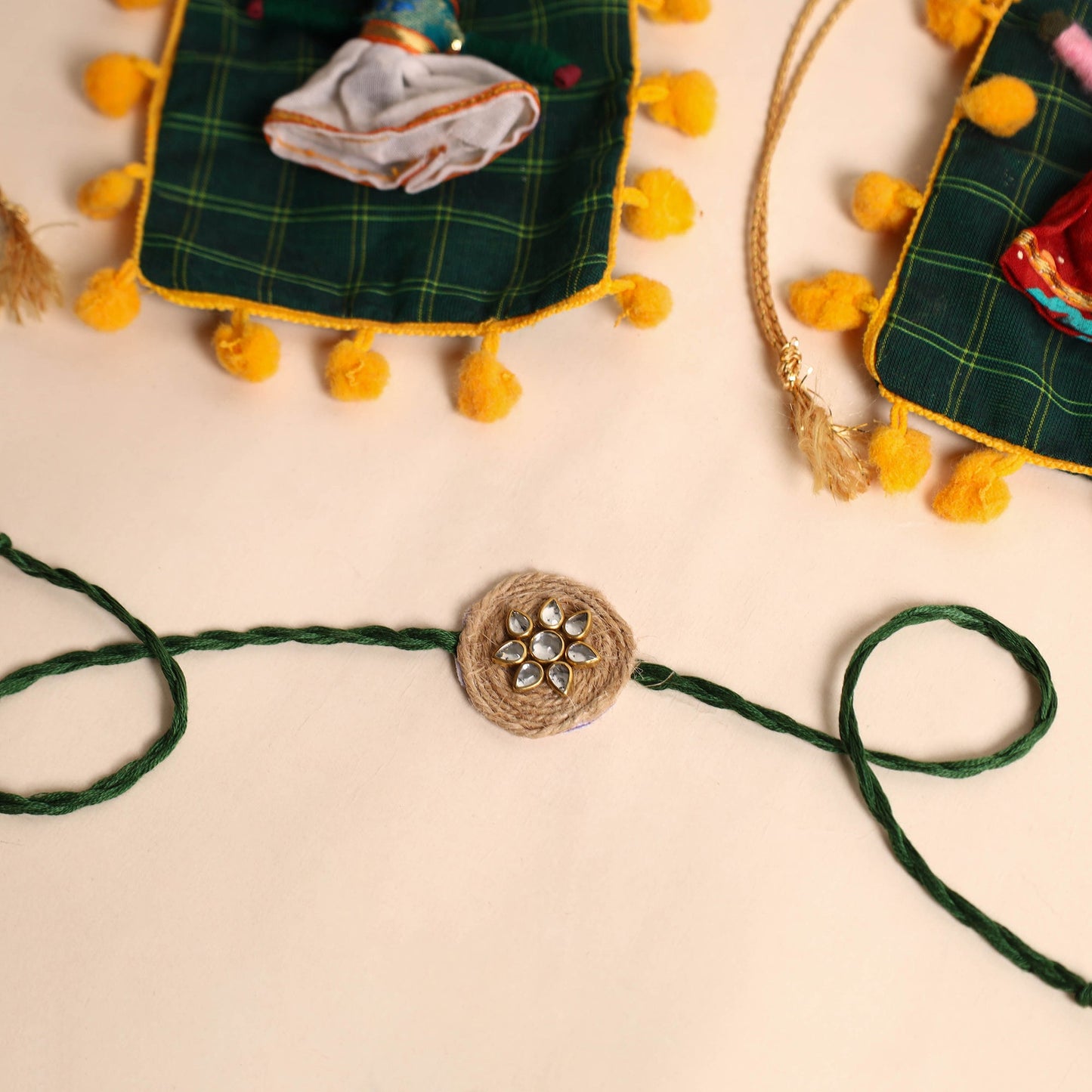 Handmade GS & Stone Work Jute Rakhi (Set of 2)