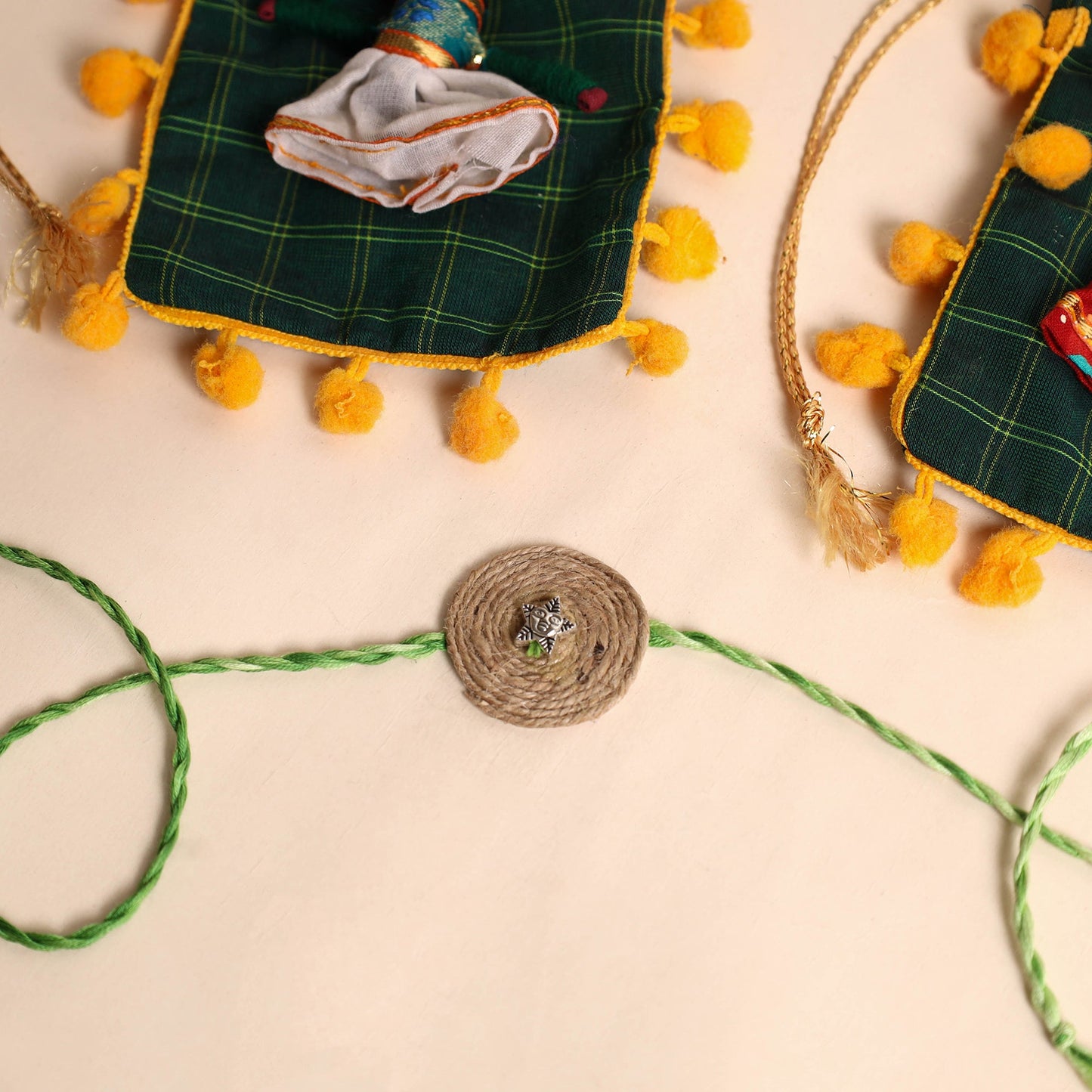 Handmade GS & Stone Work Jute Rakhi (Set of 2)