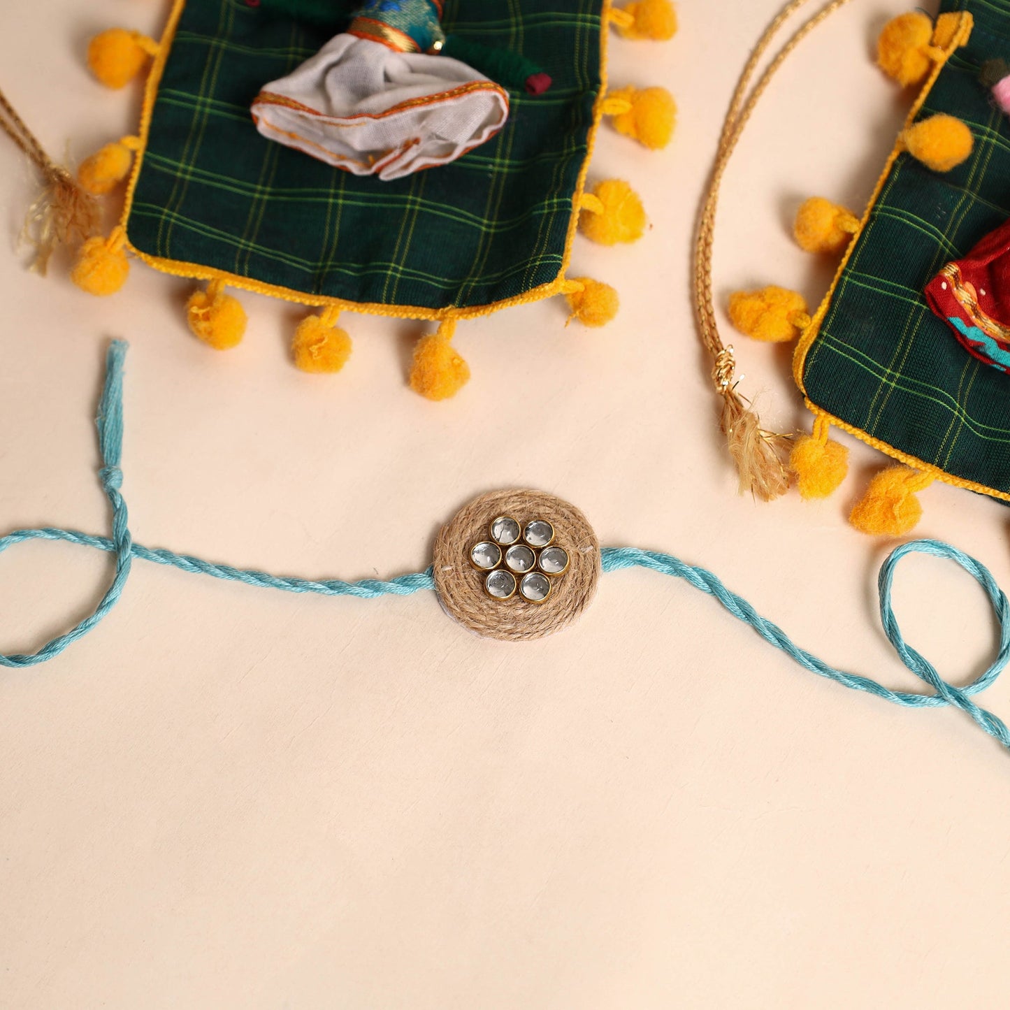 Handmade GS & Stone Work Jute Rakhi (Set of 2)