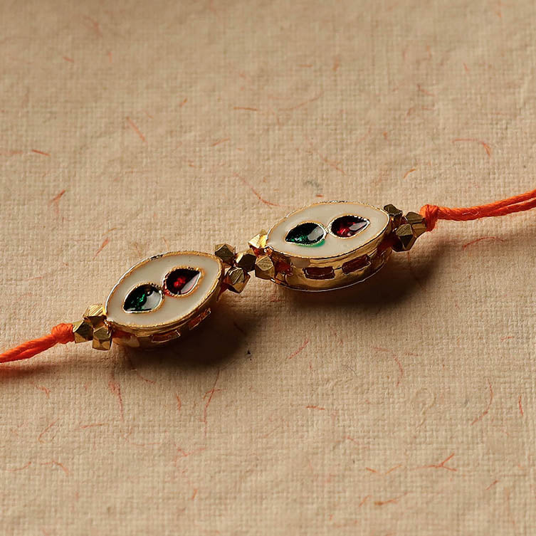 Handmade Kundan & Beadwork Reversible Rakhi 02