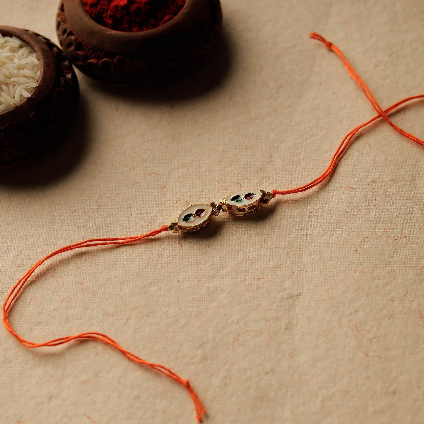 Handmade Kundan & Beadwork Reversible Rakhi 02