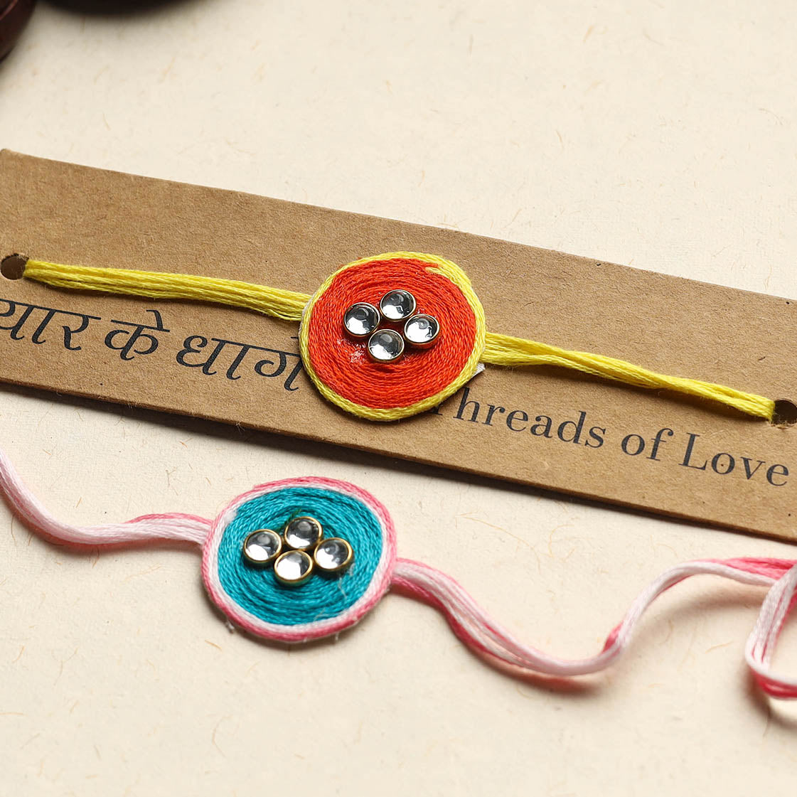Handmade Kundan Work Rakhi (Assorted Set of 2)