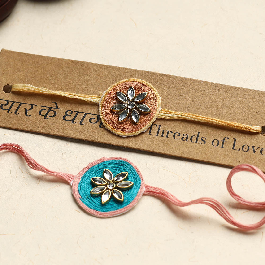 Handmade Kundan Work Rakhi (Assorted Set of 2)