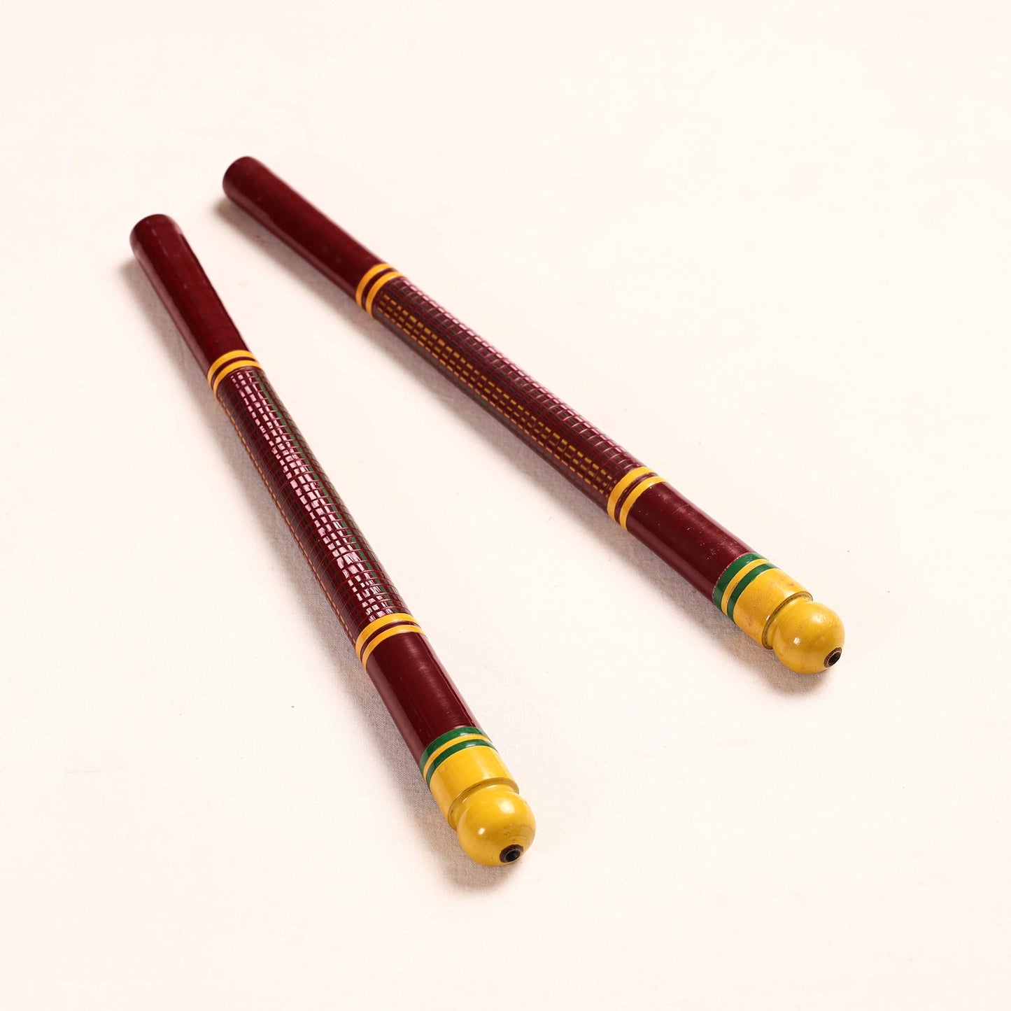 Handmade Lacquered Wooden Garba Dandiya Sticks (Set of 2)