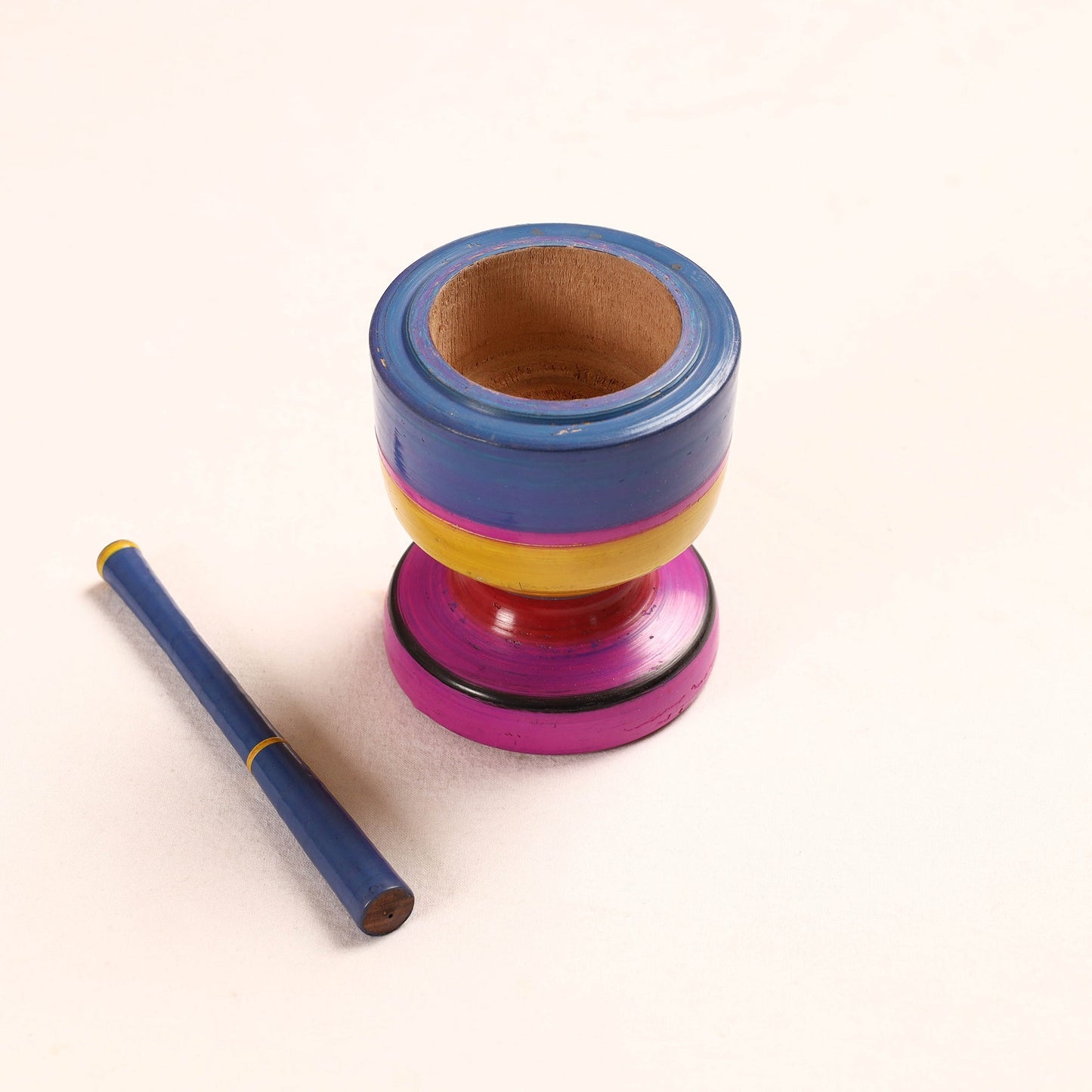 Handmade Lacquered Wooden Mortar & Pestle Set - Big