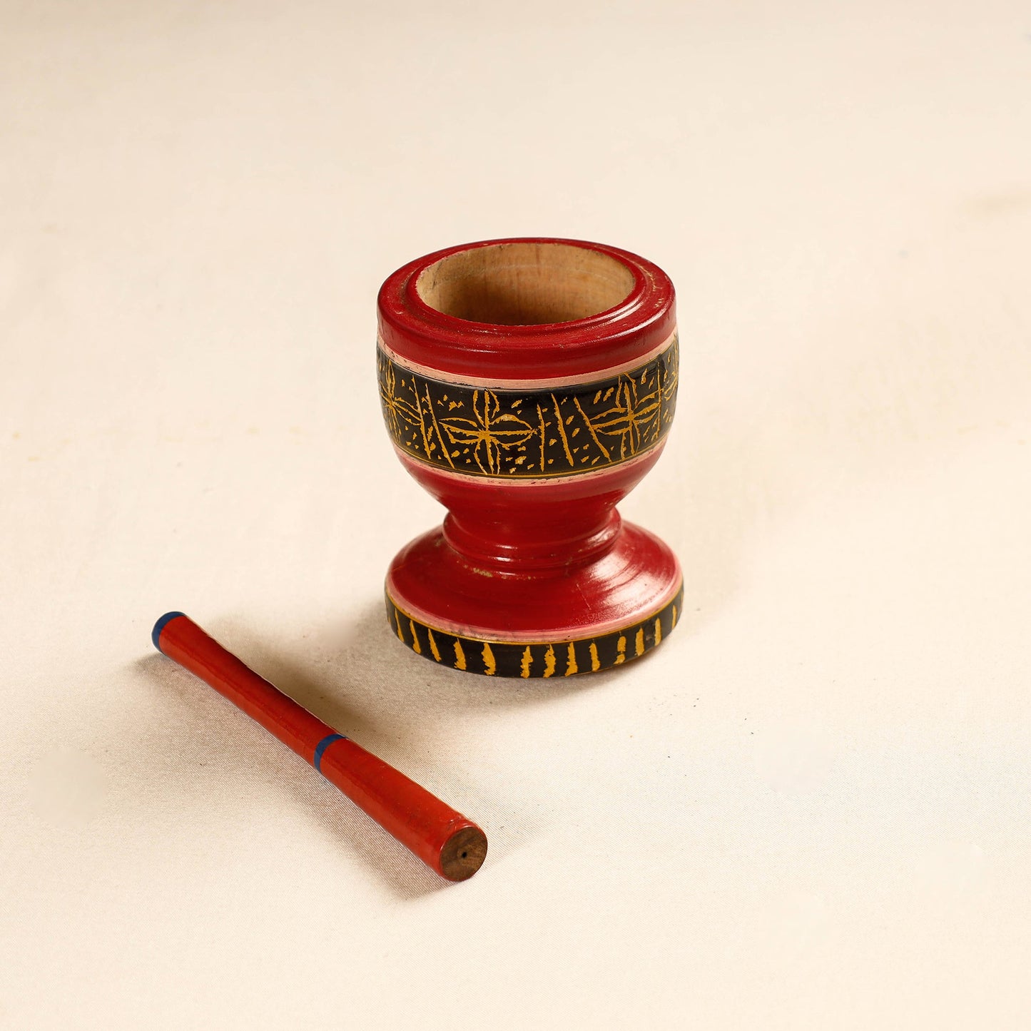 Handmade Lacquered Wooden Mortar & Pestle Set - Small
