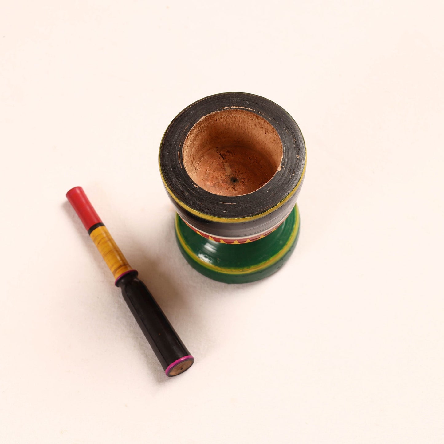 Handmade Lacquered Wooden Mortar & Pestle Set - Big