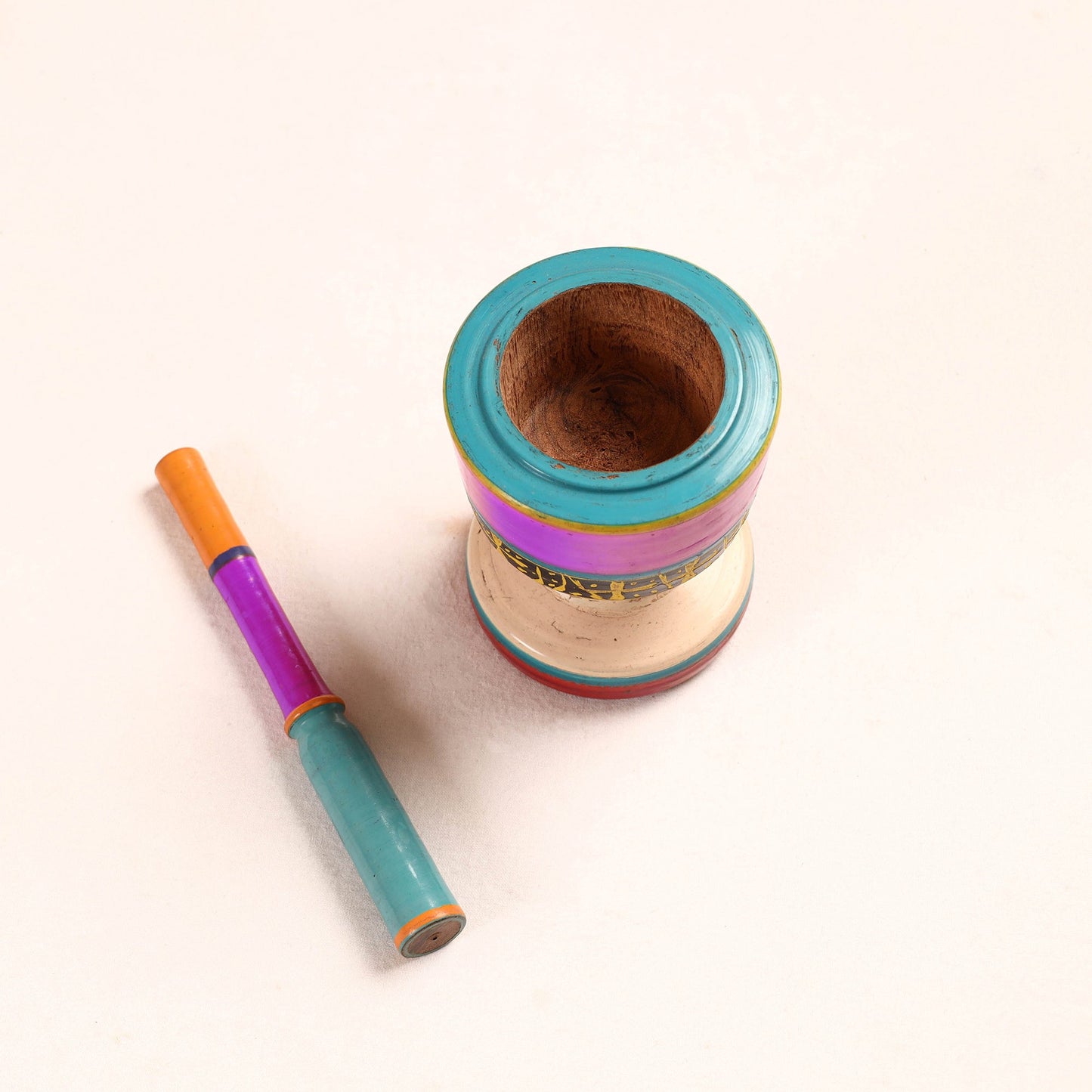 Handmade Lacquered Wooden Mortar & Pestle Set - Big