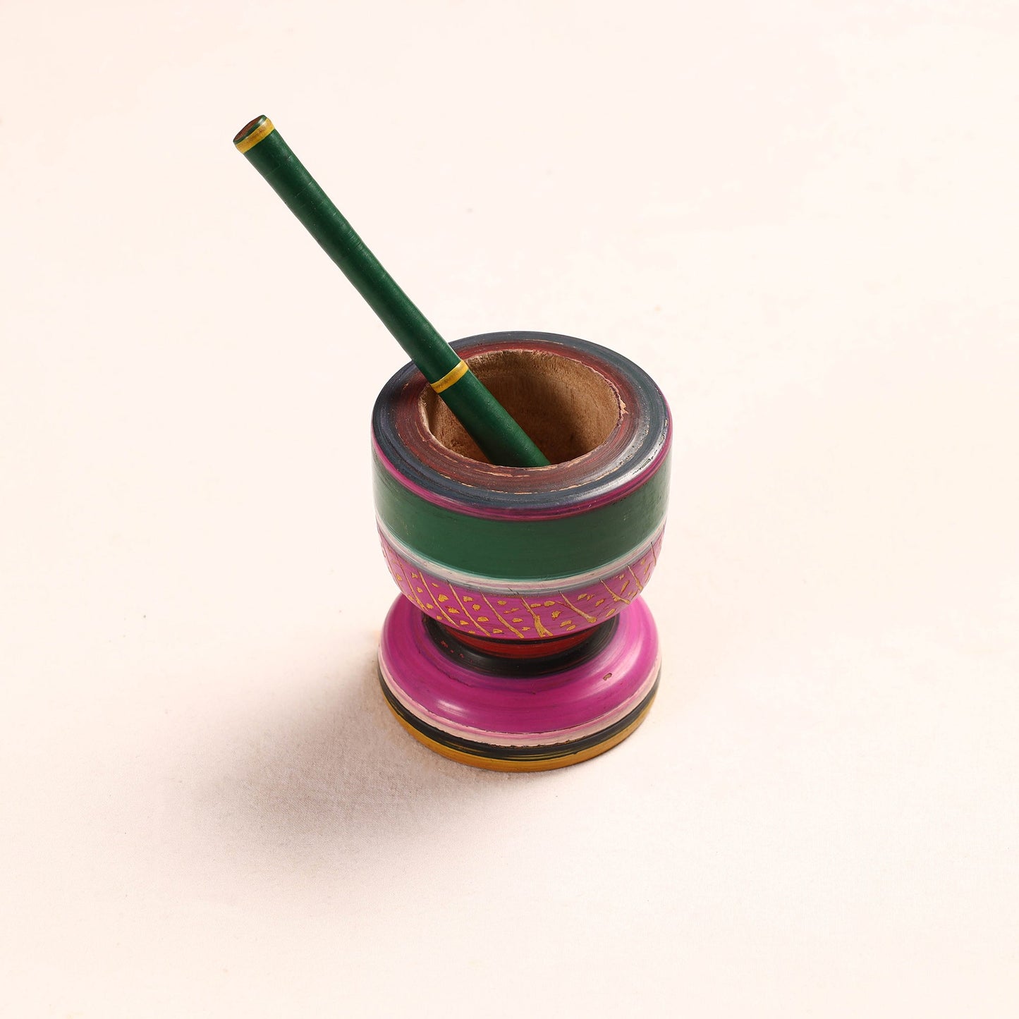 Handmade Lacquered Wooden Mortar & Pestle Set - Big