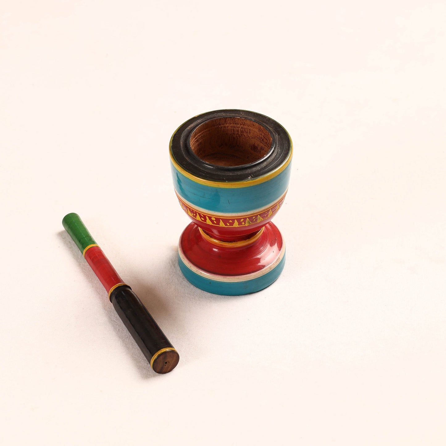 Handmade Lacquered Wooden Mortar & Pestle Set - Big