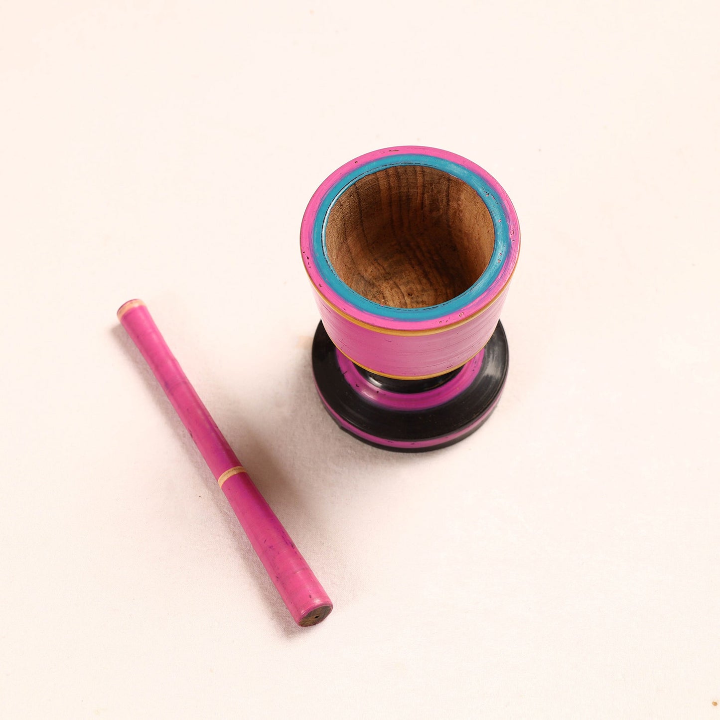 Handmade Lacquered Wooden Mortar & Pestle Set - Big