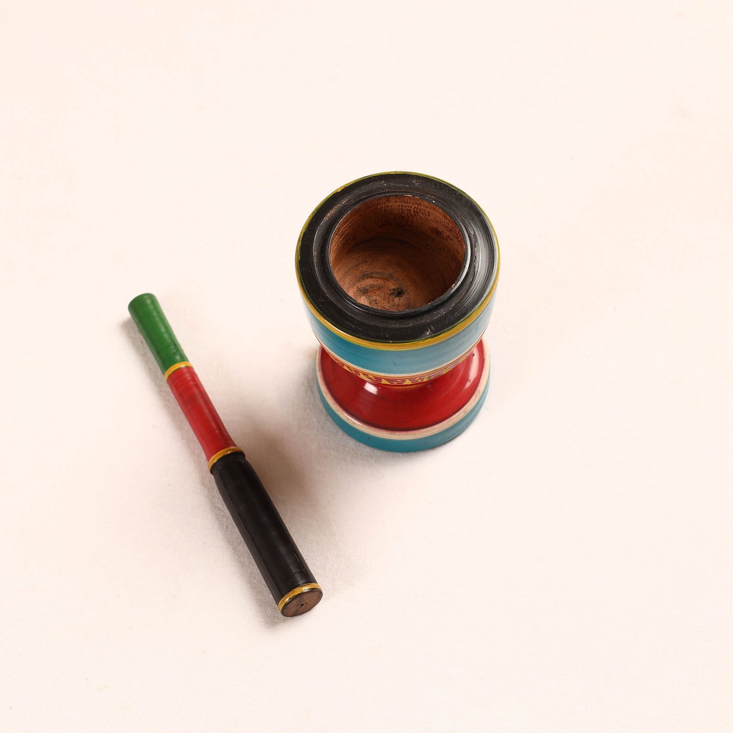 Handmade Lacquered Wooden Mortar & Pestle Set - Big