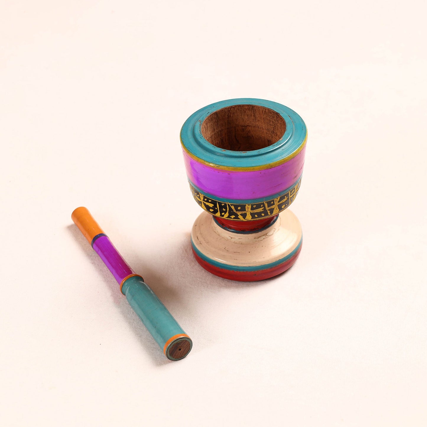 Handmade Lacquered Wooden Mortar & Pestle Set - Big