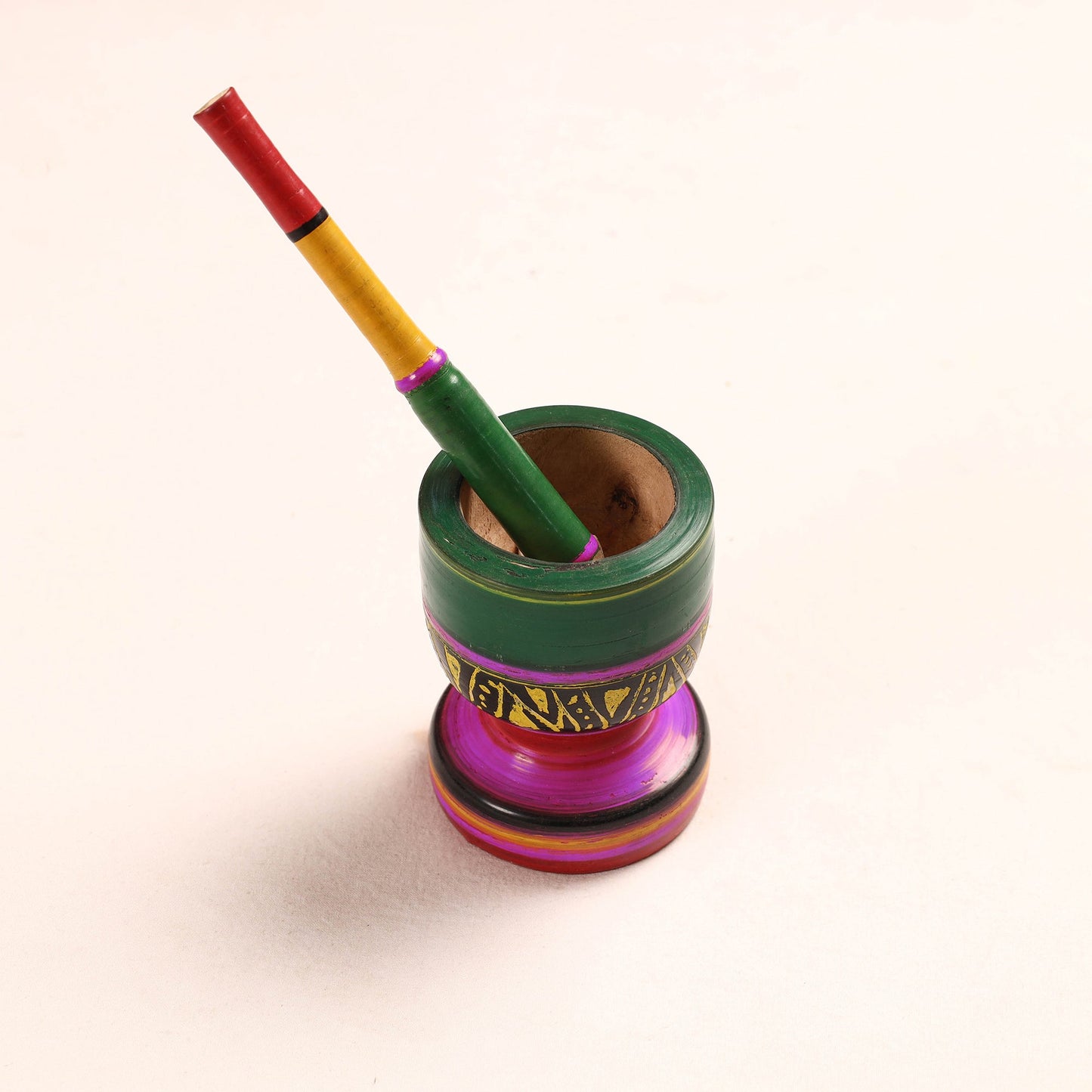 Handmade Lacquered Wooden Mortar & Pestle Set - Big