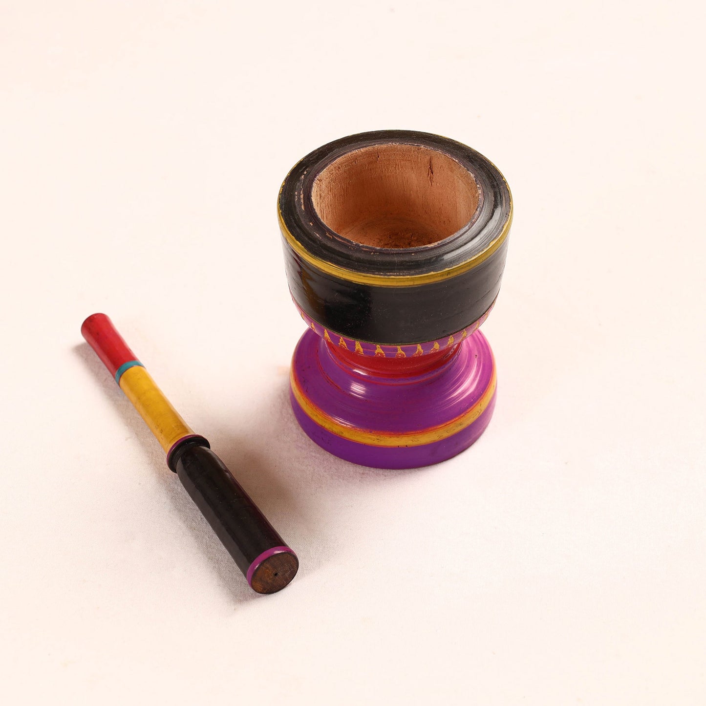 Handmade Lacquered Wooden Mortar & Pestle Set - Big