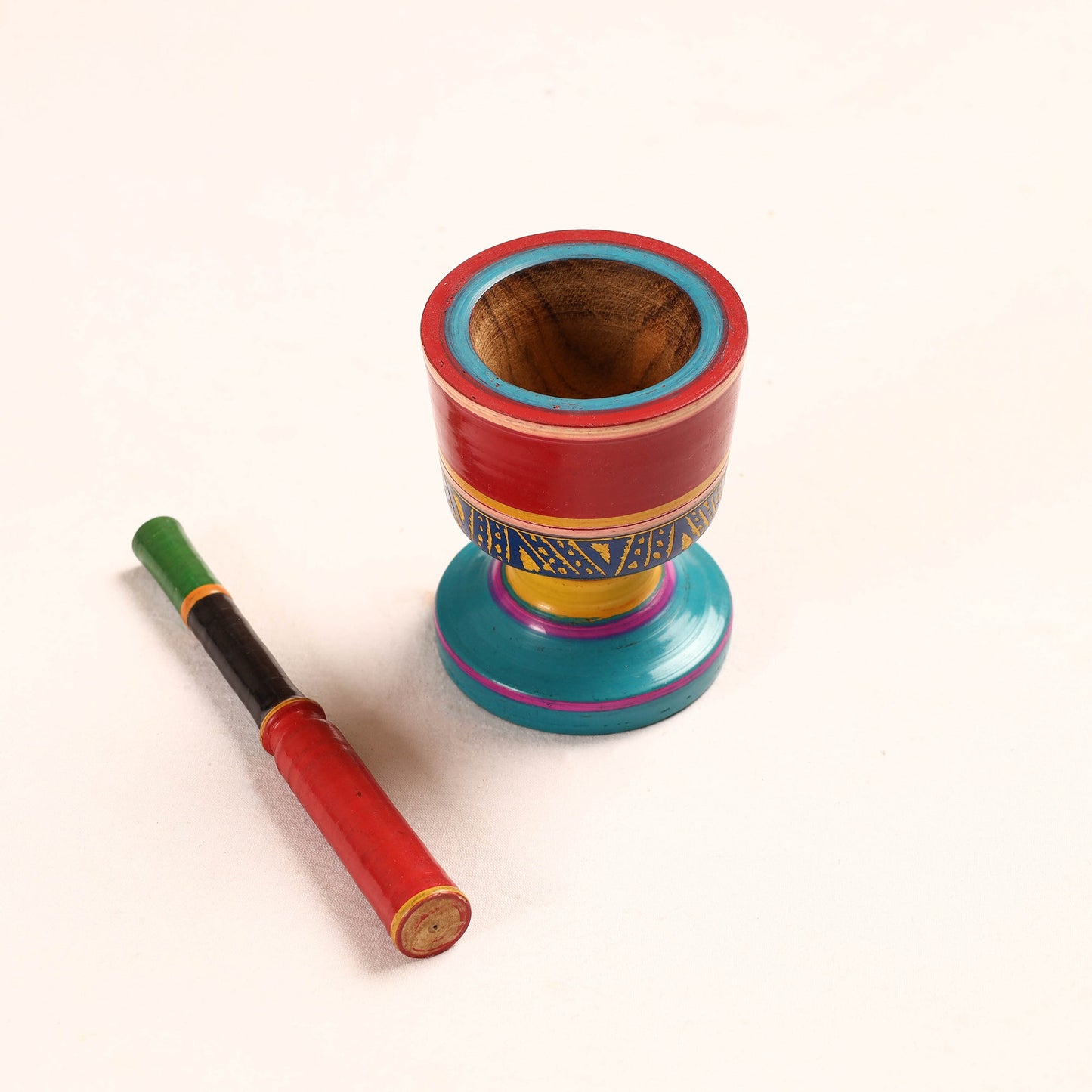 Handmade Lacquered Wooden Mortar & Pestle Set - Big