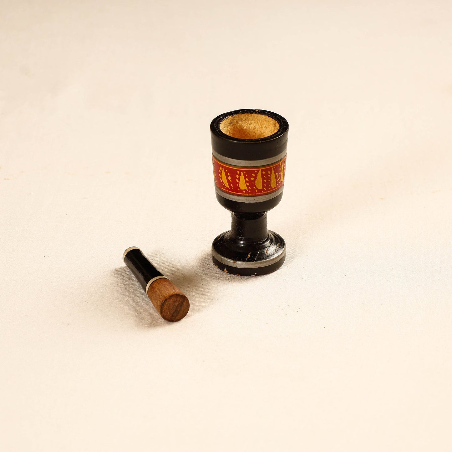 Handmade Lacquered Wooden Mortar & Pestle Set - Small