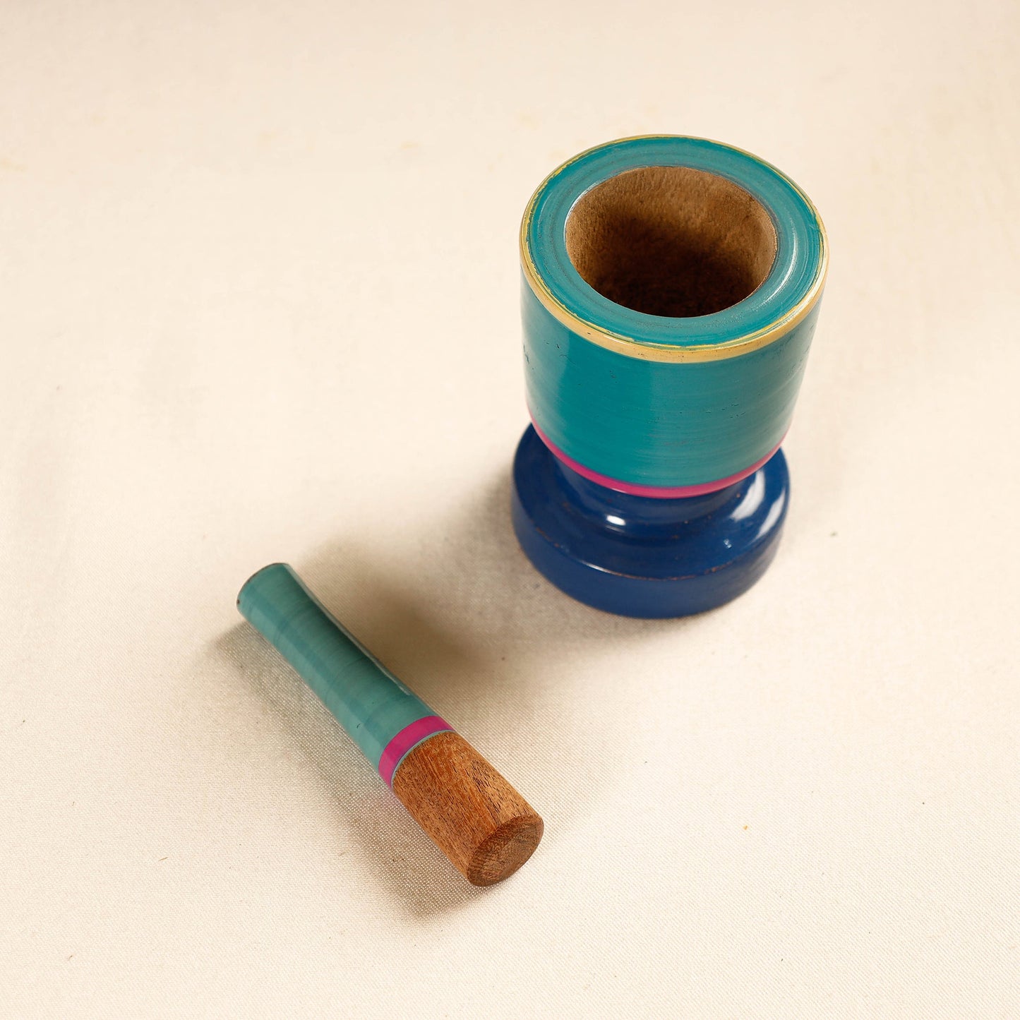 Handmade Lacquered Wooden Mortar & Pestle Set - Small