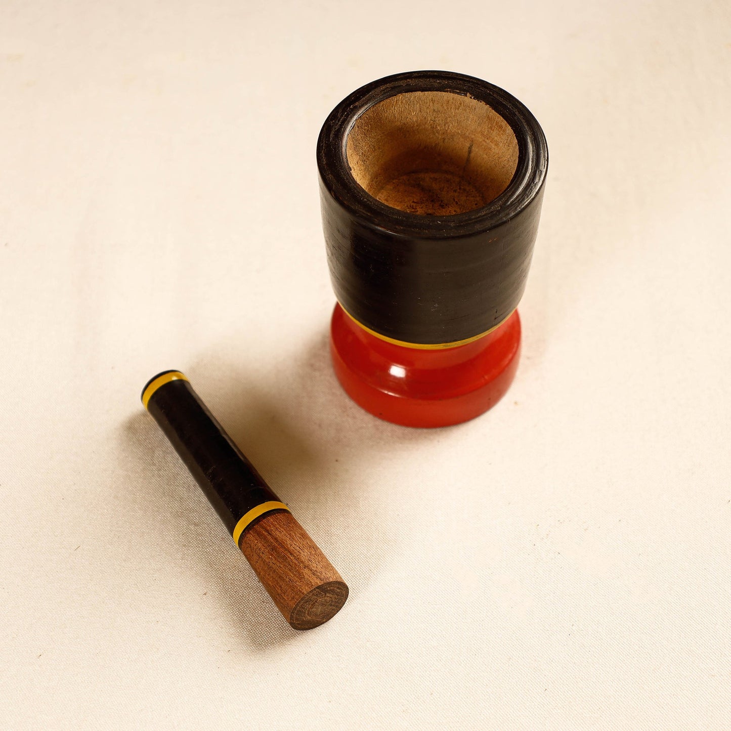 Handmade Lacquered Wooden Mortar & Pestle Set - Small