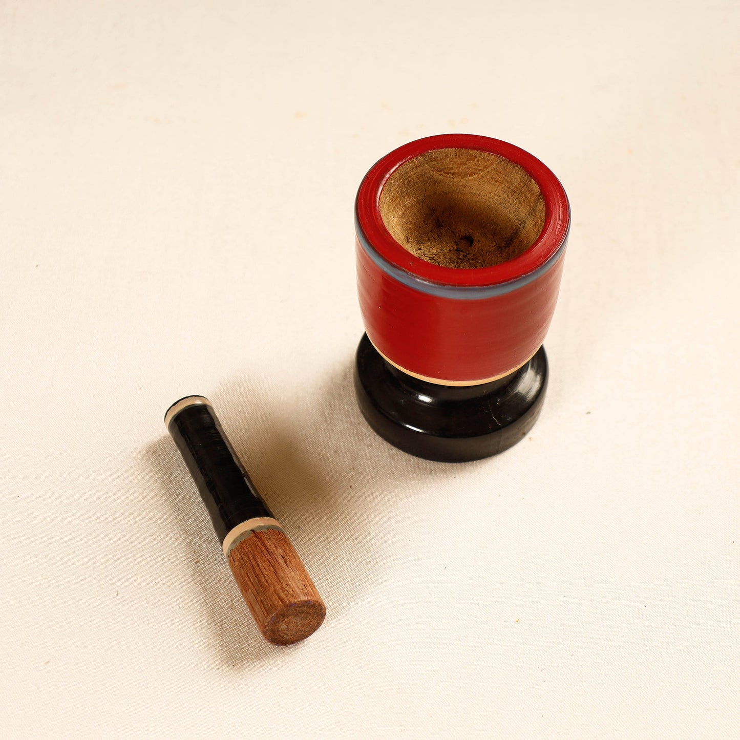 Handmade Lacquered Wooden Mortar & Pestle Set - Small