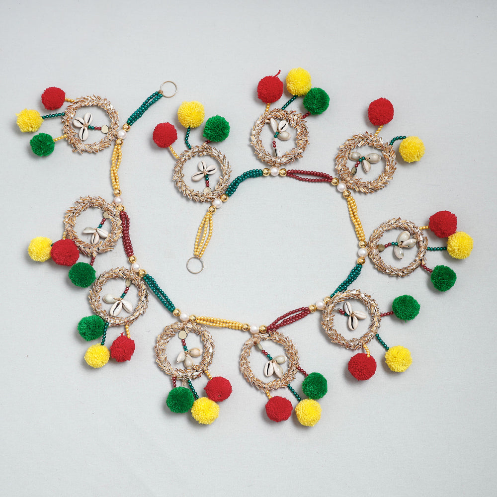 Handmade Mirror & Beadwork Pom Pom Toran