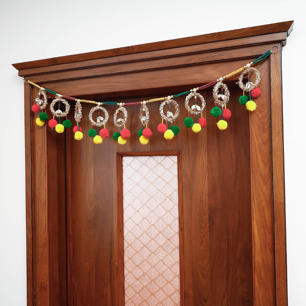 Handmade Mirror & Beadwork Pom Pom Toran