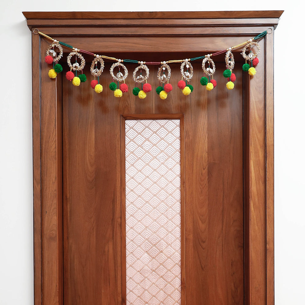 Handmade Mirror & Beadwork Pom Pom Toran
