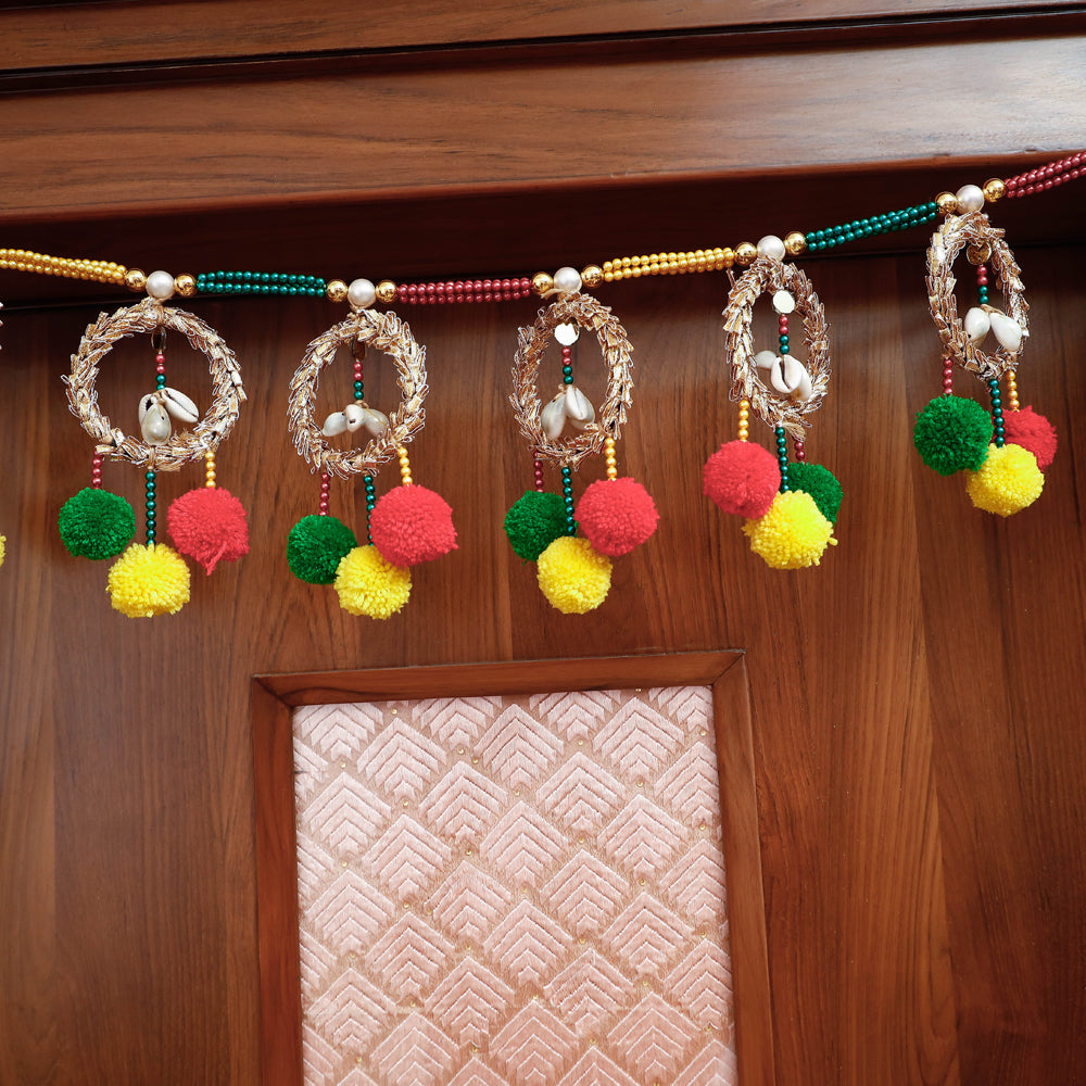 Handmade Mirror & Beadwork Pom Pom Toran