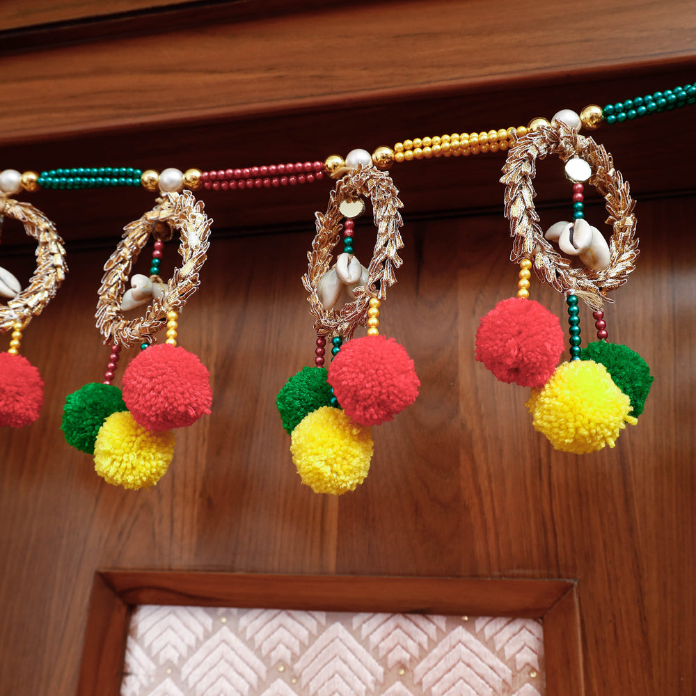 Handmade Mirror & Beadwork Pom Pom Toran