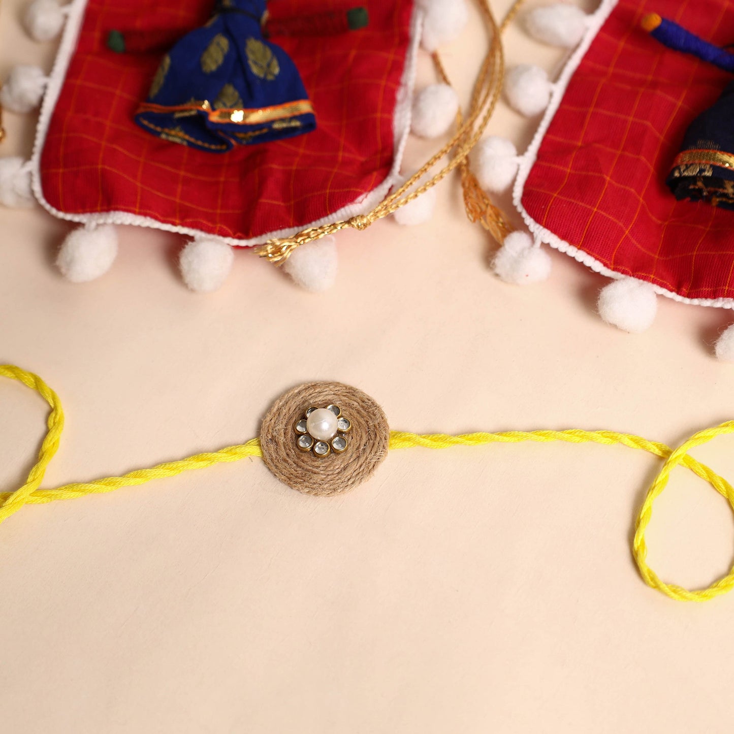 Handmade Mirror & Stone Work Jute Rakhi (Set of 2)
