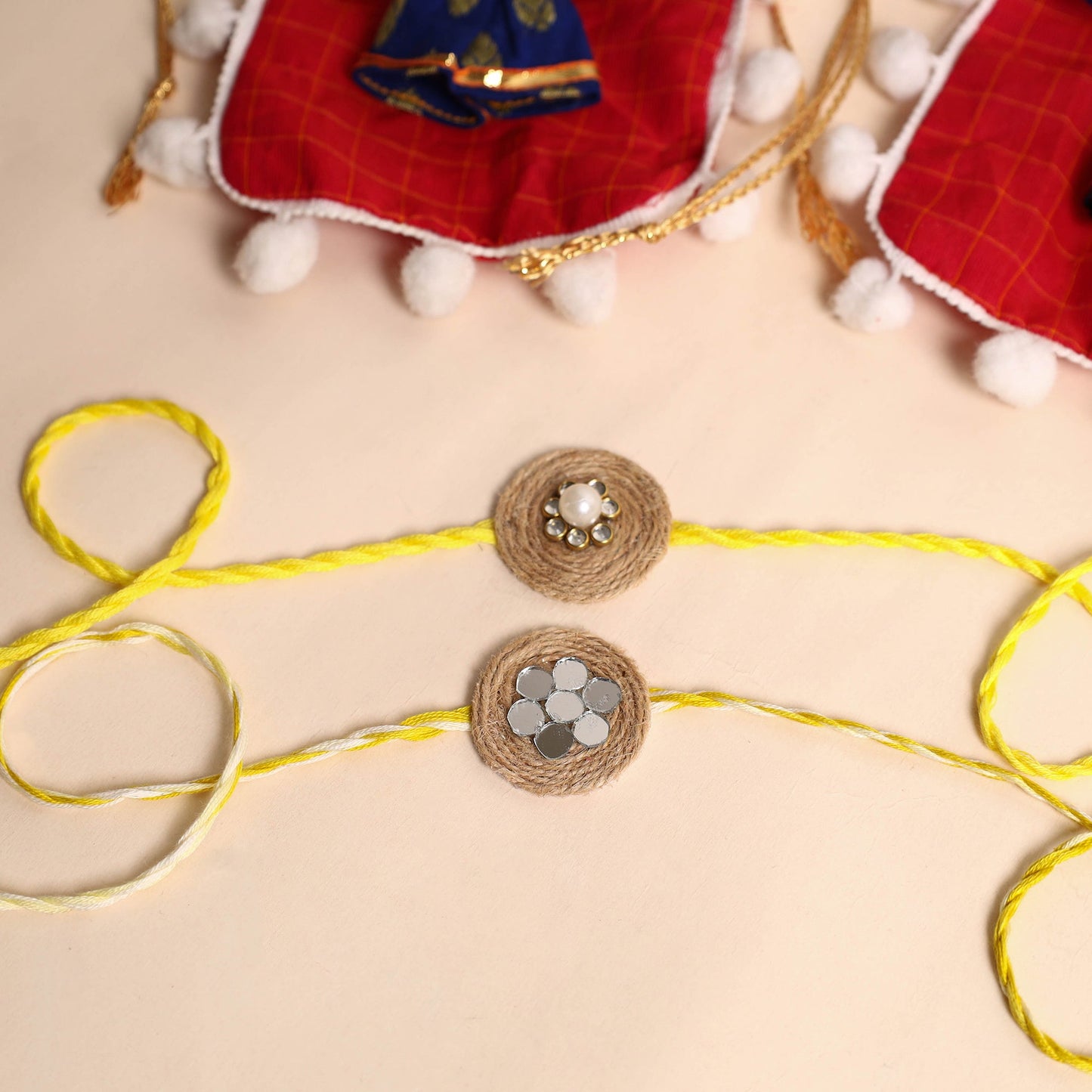 Handmade Mirror & Stone Work Jute Rakhi (Set of 2)