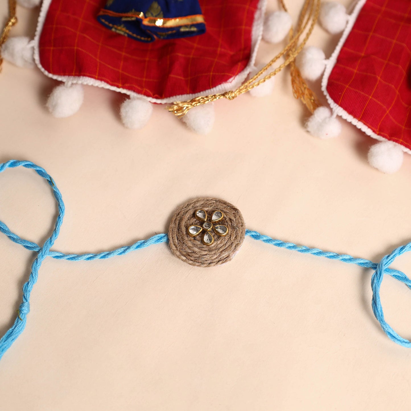 Handmade Mirror & Stone Work Jute Rakhi (Set of 2)