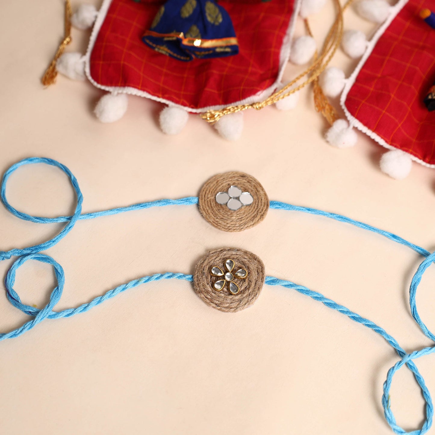 Handmade Mirror & Stone Work Jute Rakhi (Set of 2)