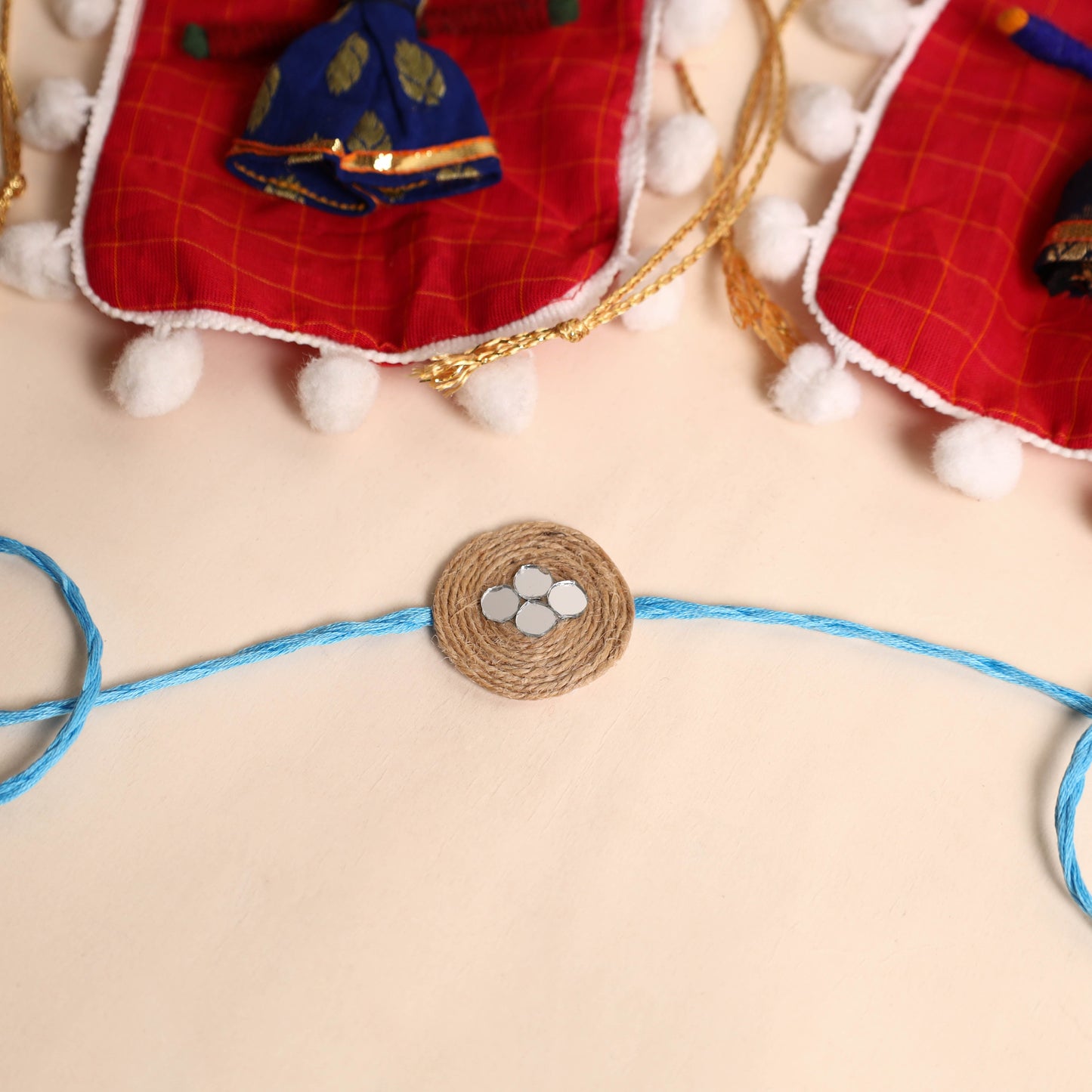 Handmade Mirror & Stone Work Jute Rakhi (Set of 2)