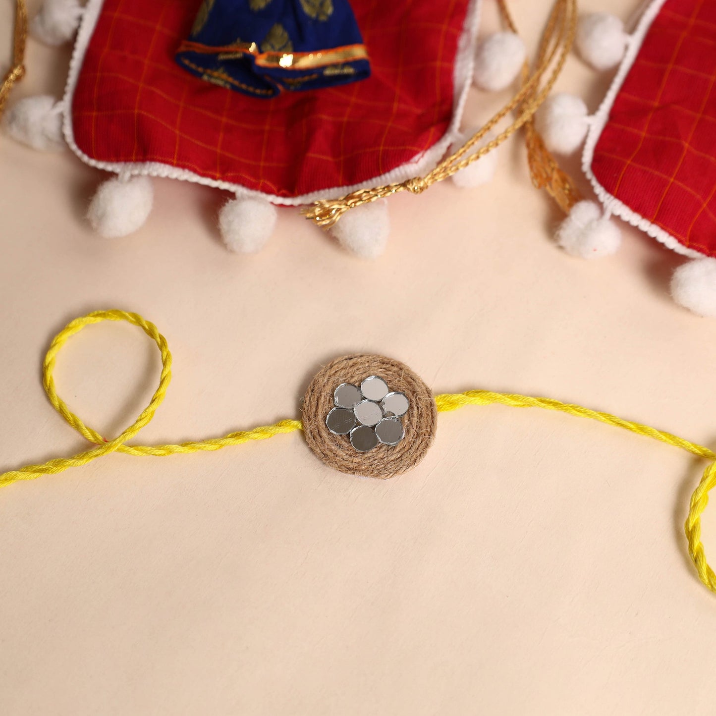 Handmade Mirror & Stone Work Jute Rakhi (Set of 2)