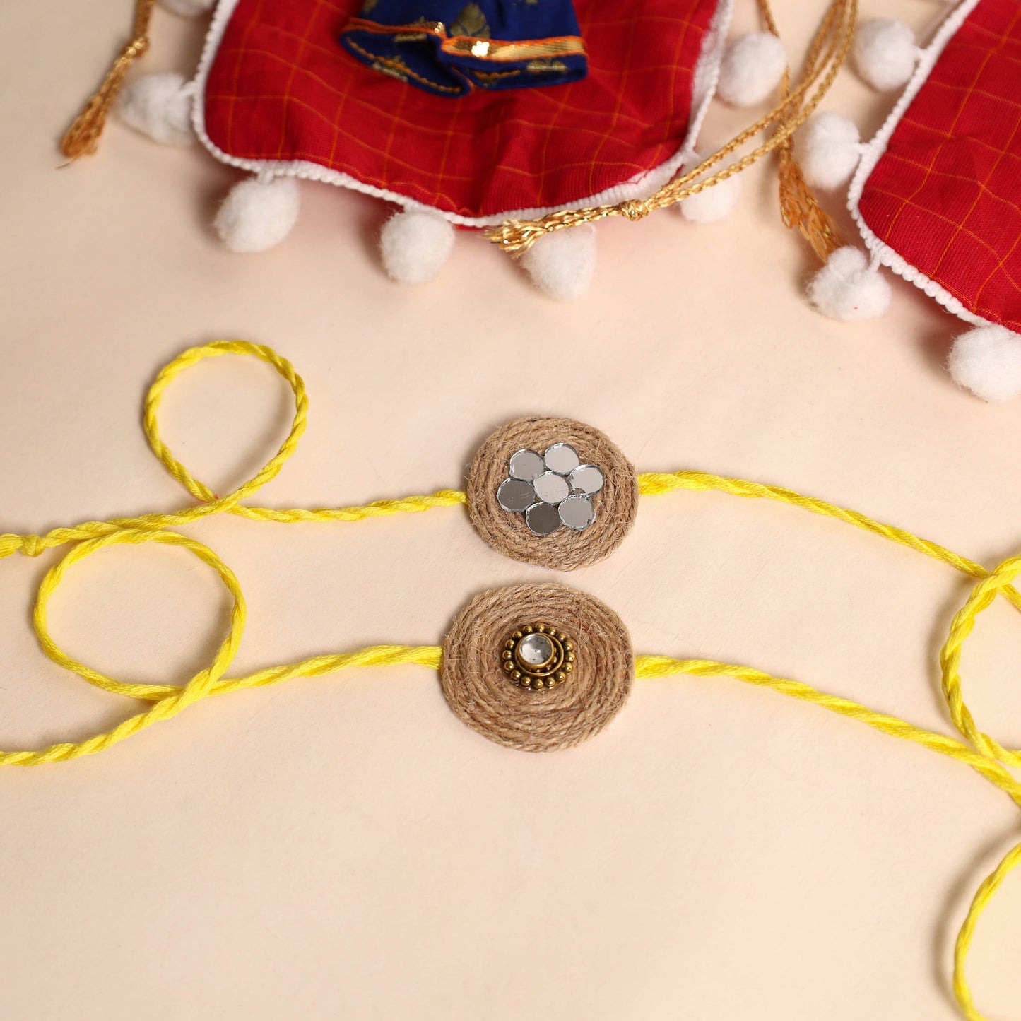 Handmade Mirror & Stone Work Jute Rakhi (Set of 2)