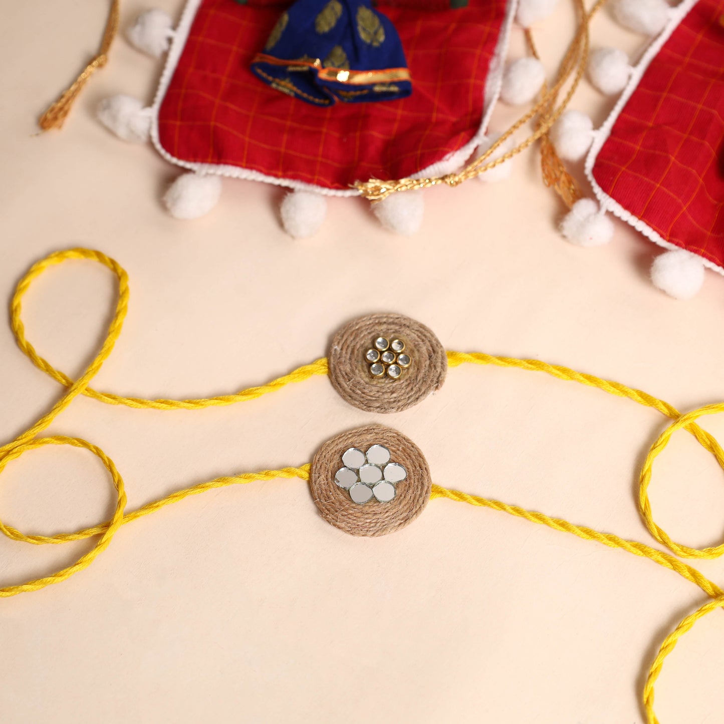 Handmade Mirror & Stone Work Jute Rakhi (Set of 2)
