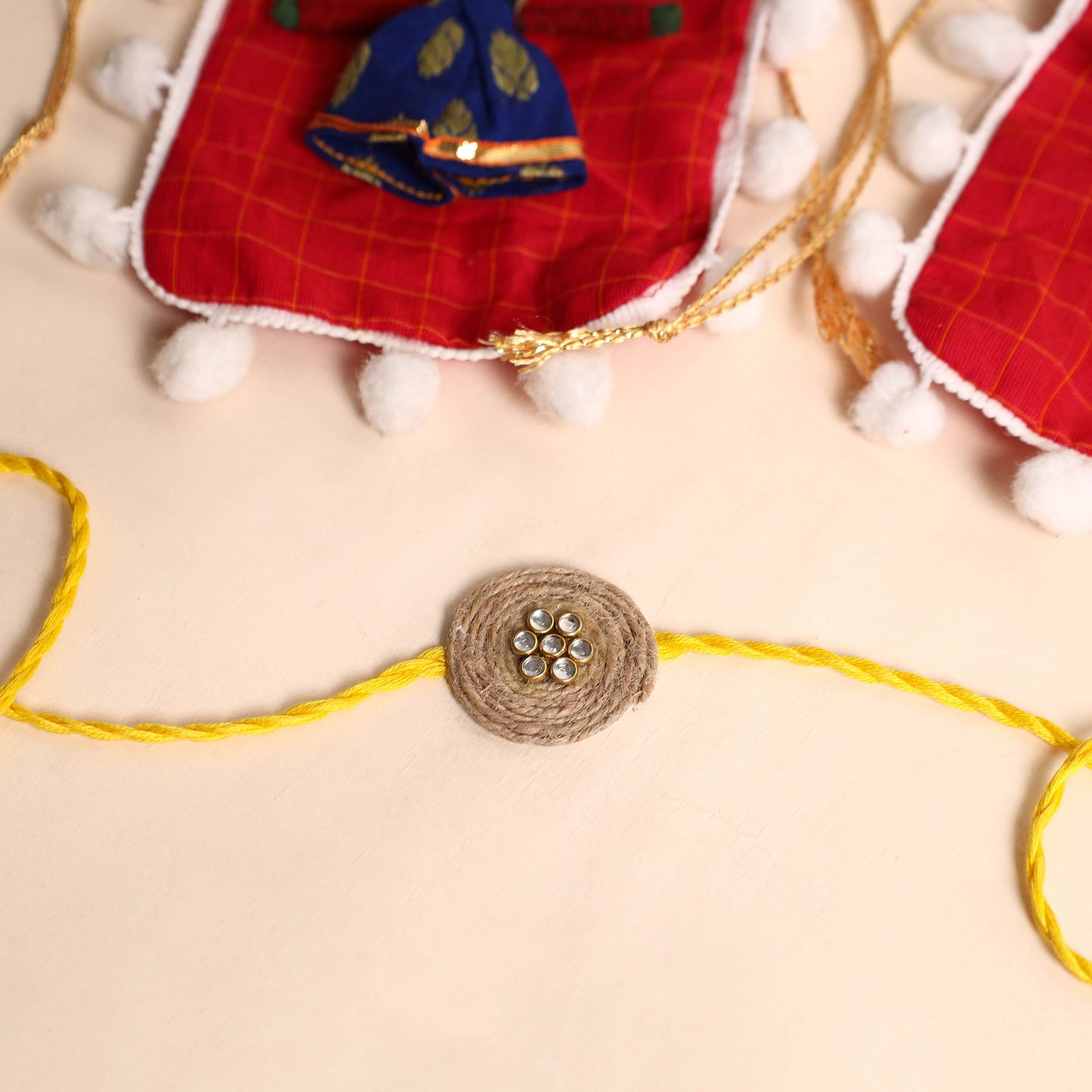 Handmade Mirror & Stone Work Jute Rakhi (Set of 2)