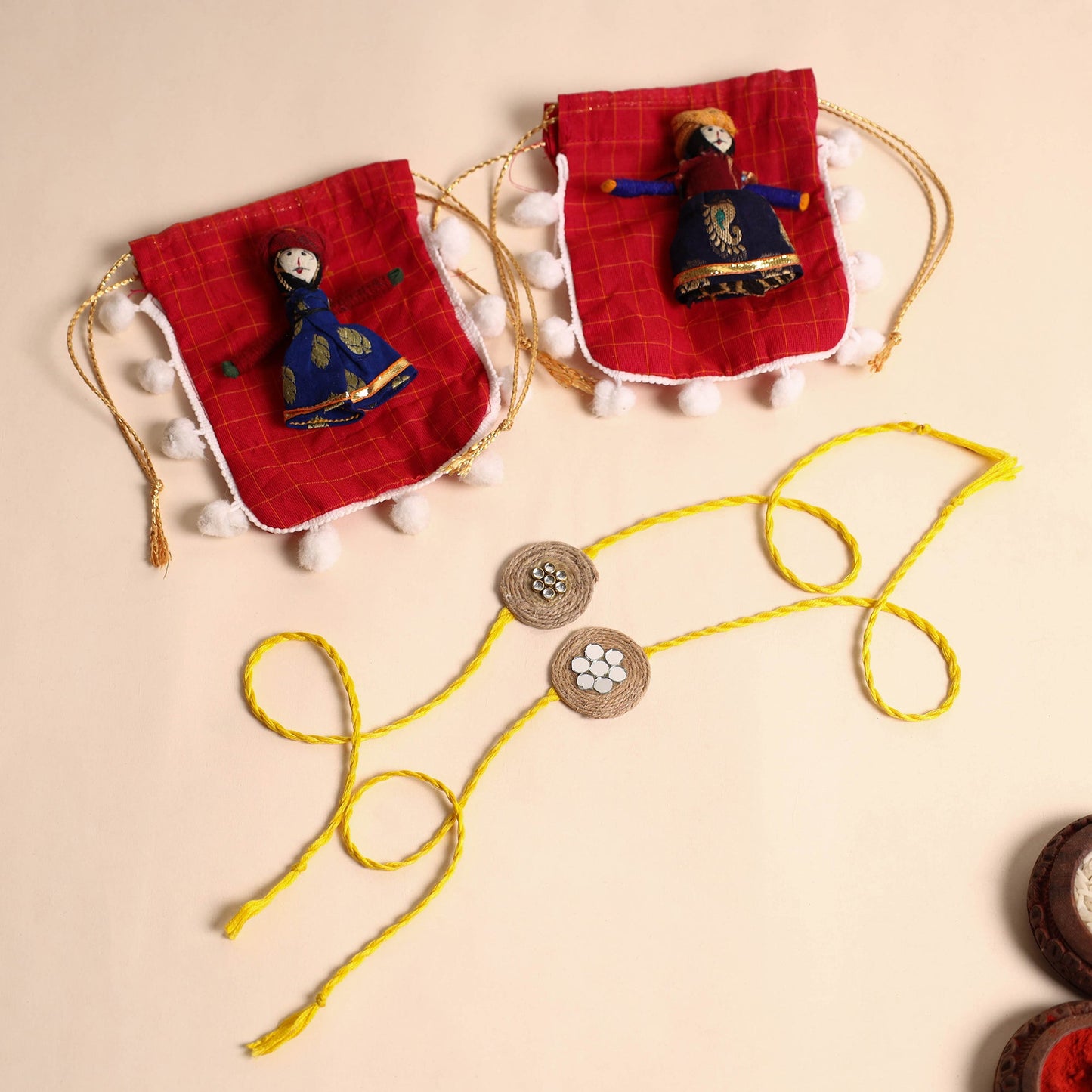 Handmade Mirror & Stone Work Jute Rakhi (Set of 2)
