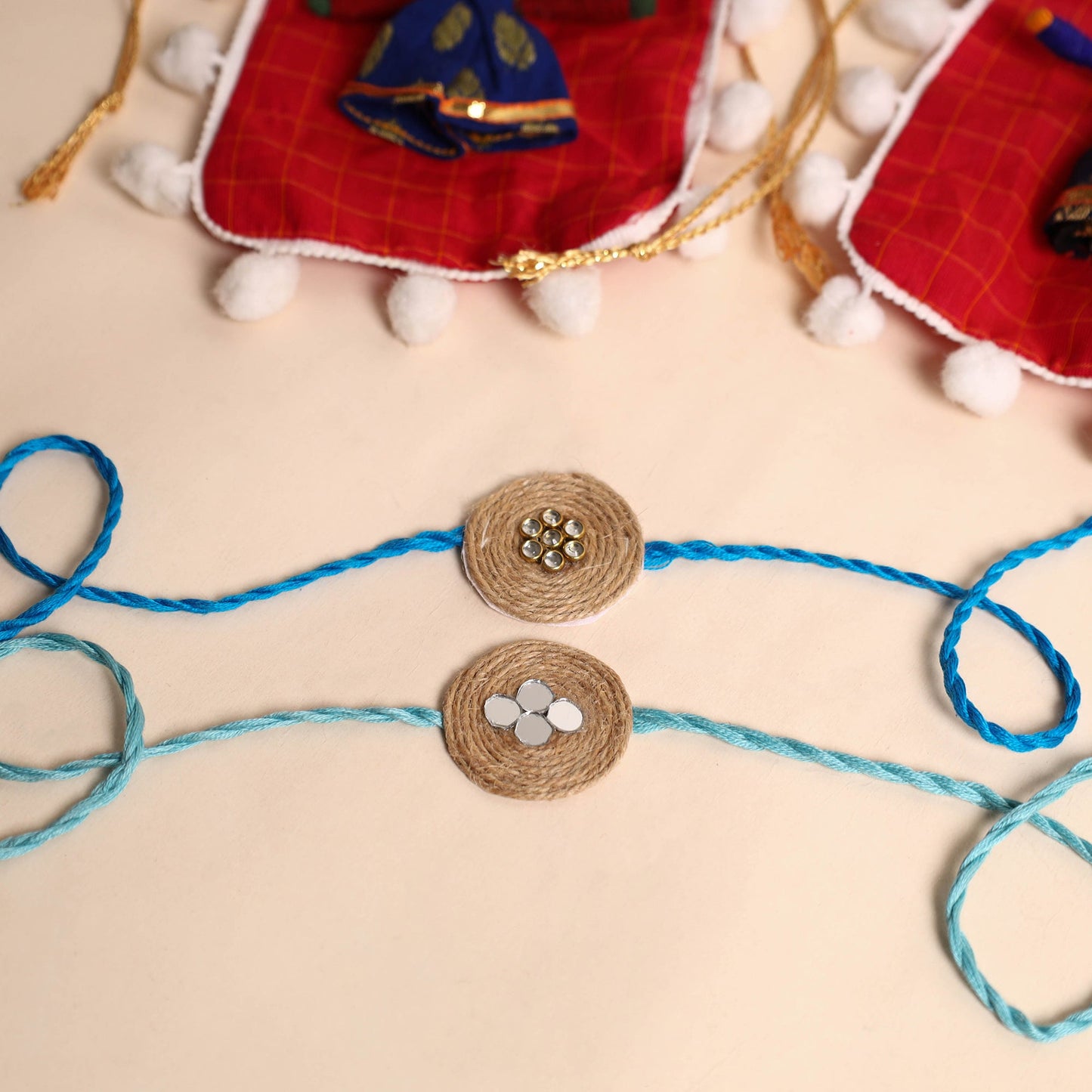 Handmade Mirror & Stone Work Jute Rakhi (Set of 2)