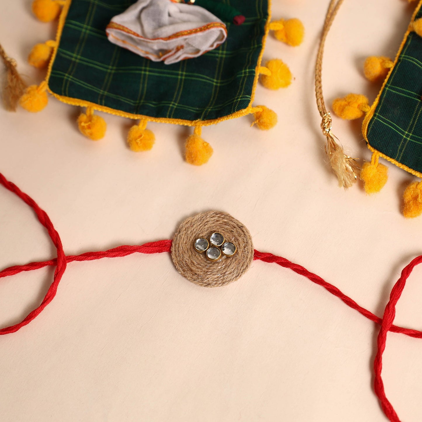 Handmade Mirror & Stone Work Jute Rakhi (Set of 2)