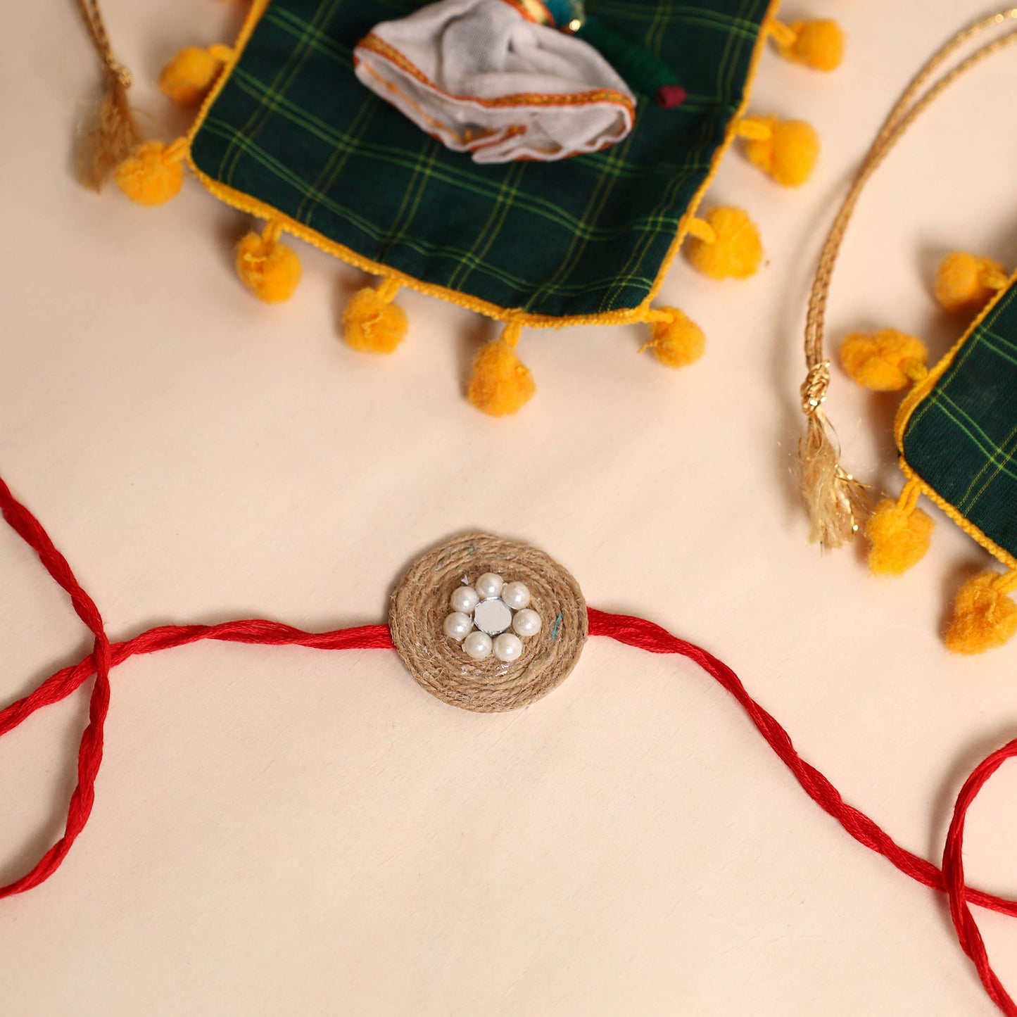 Handmade Mirror & Stone Work Jute Rakhi (Set of 2)